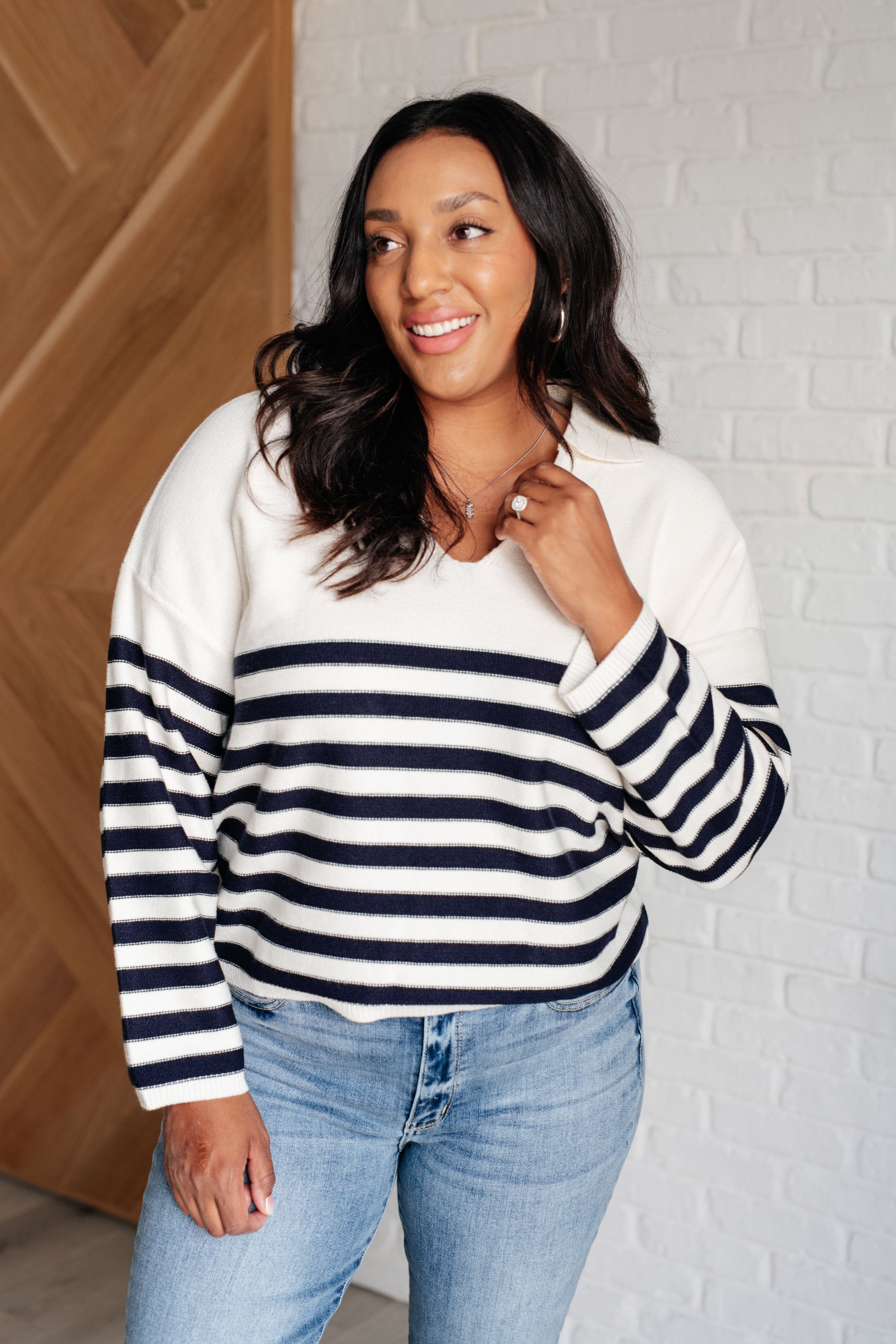 Memorable Moments Striped Sweater in White Tops Ave Shops- Tilden Co.