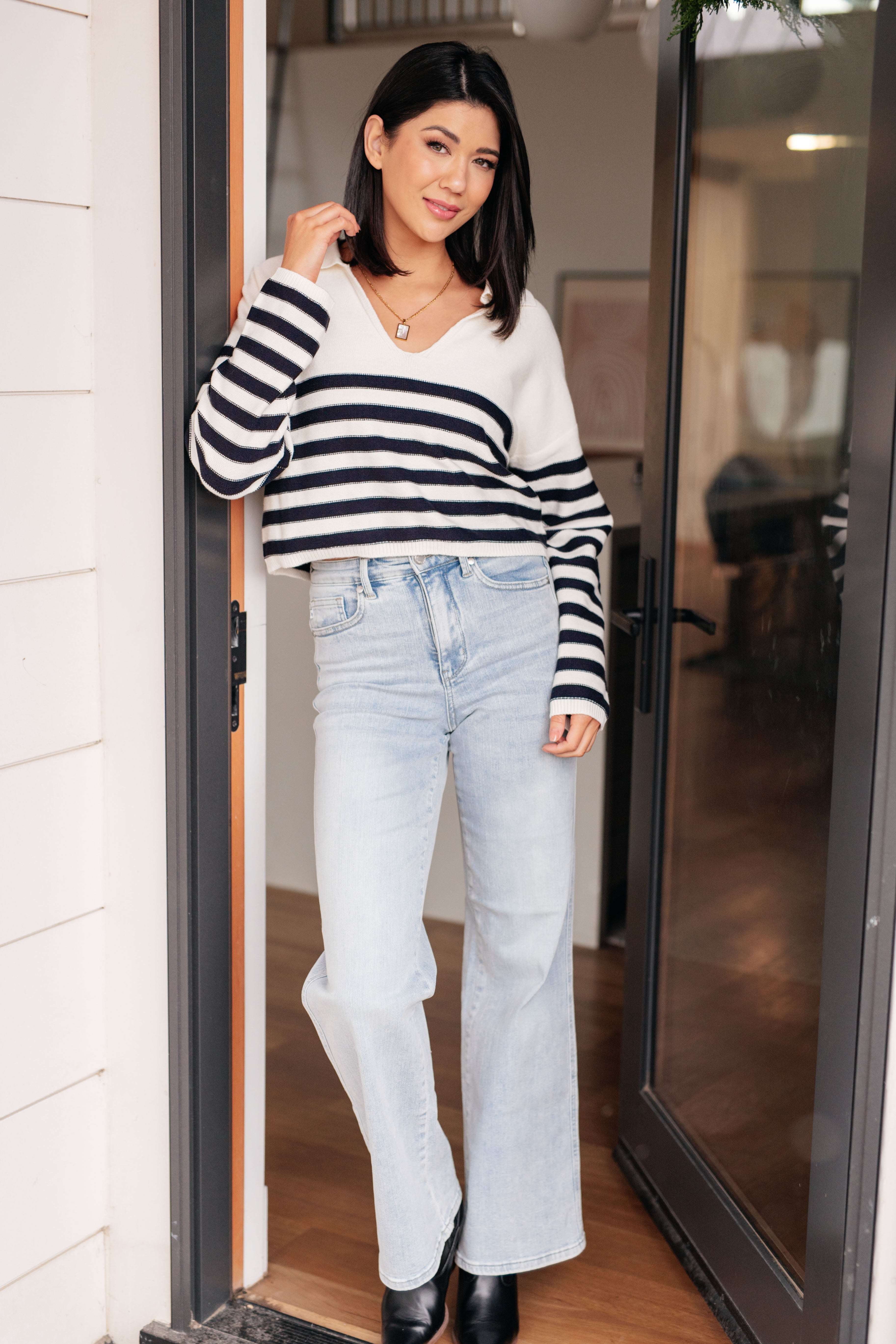 Memorable Moments Striped Sweater in White Tops Ave Shops- Tilden Co.