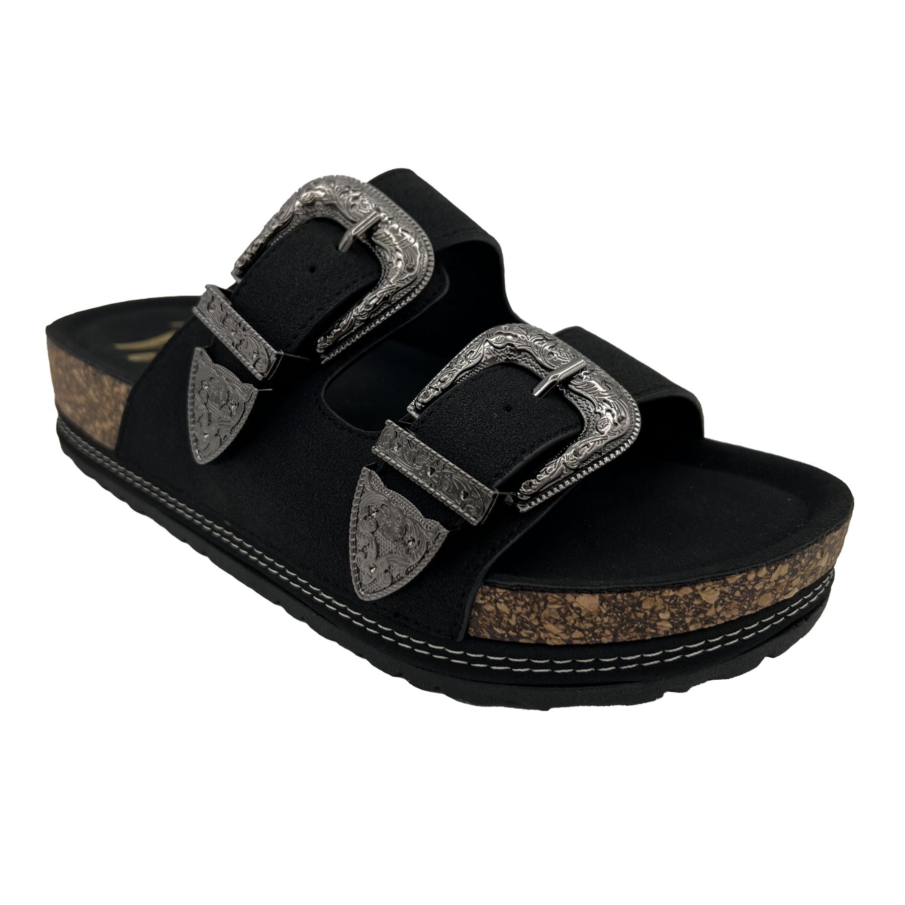 Mickie Western Slides in Black 130 Sandals Naughty Monkey- Tilden Co.