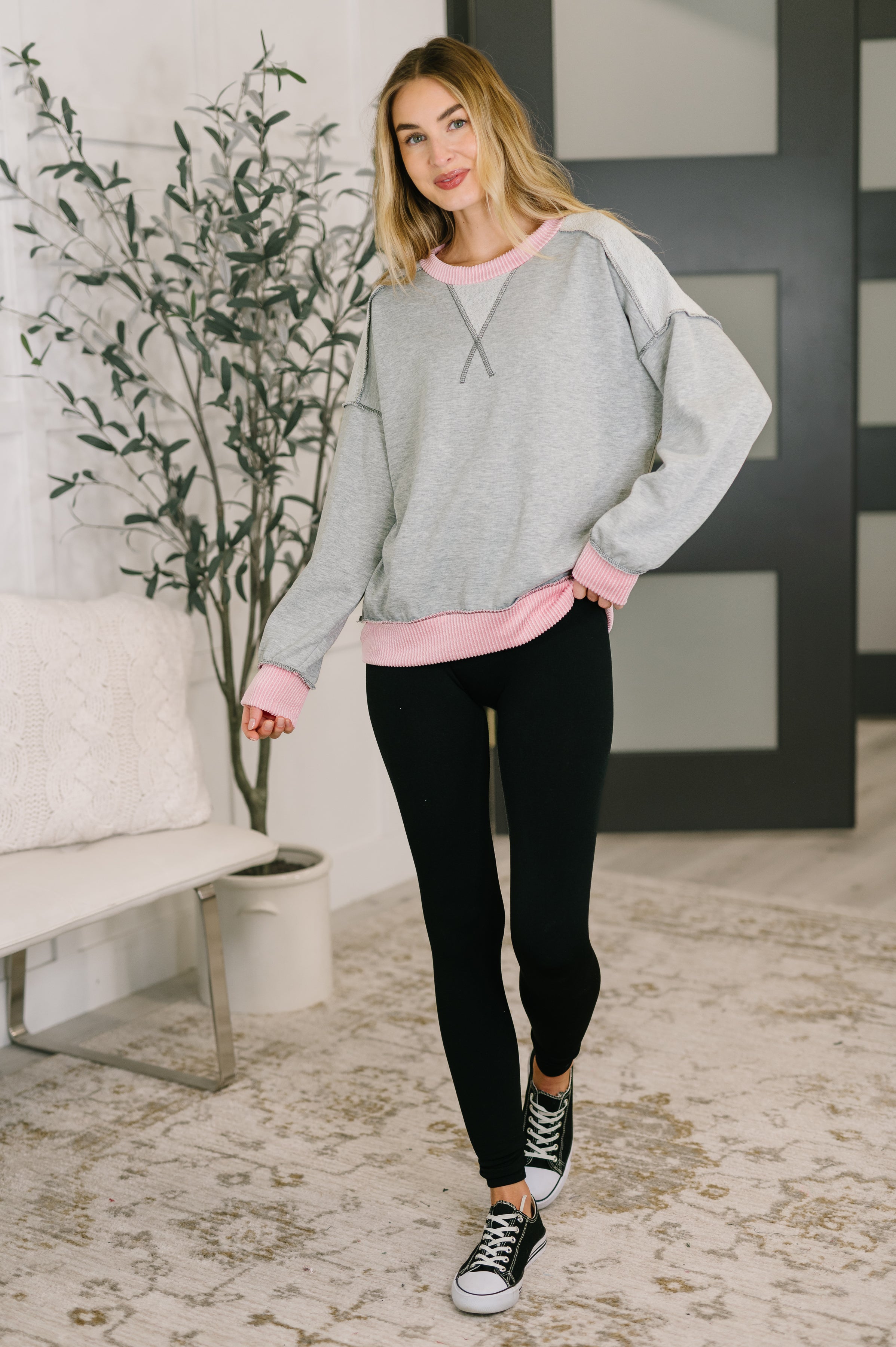 Midnight Cravings Trim Accent Pullover in Grey Sweater Ave Shops- Tilden Co.