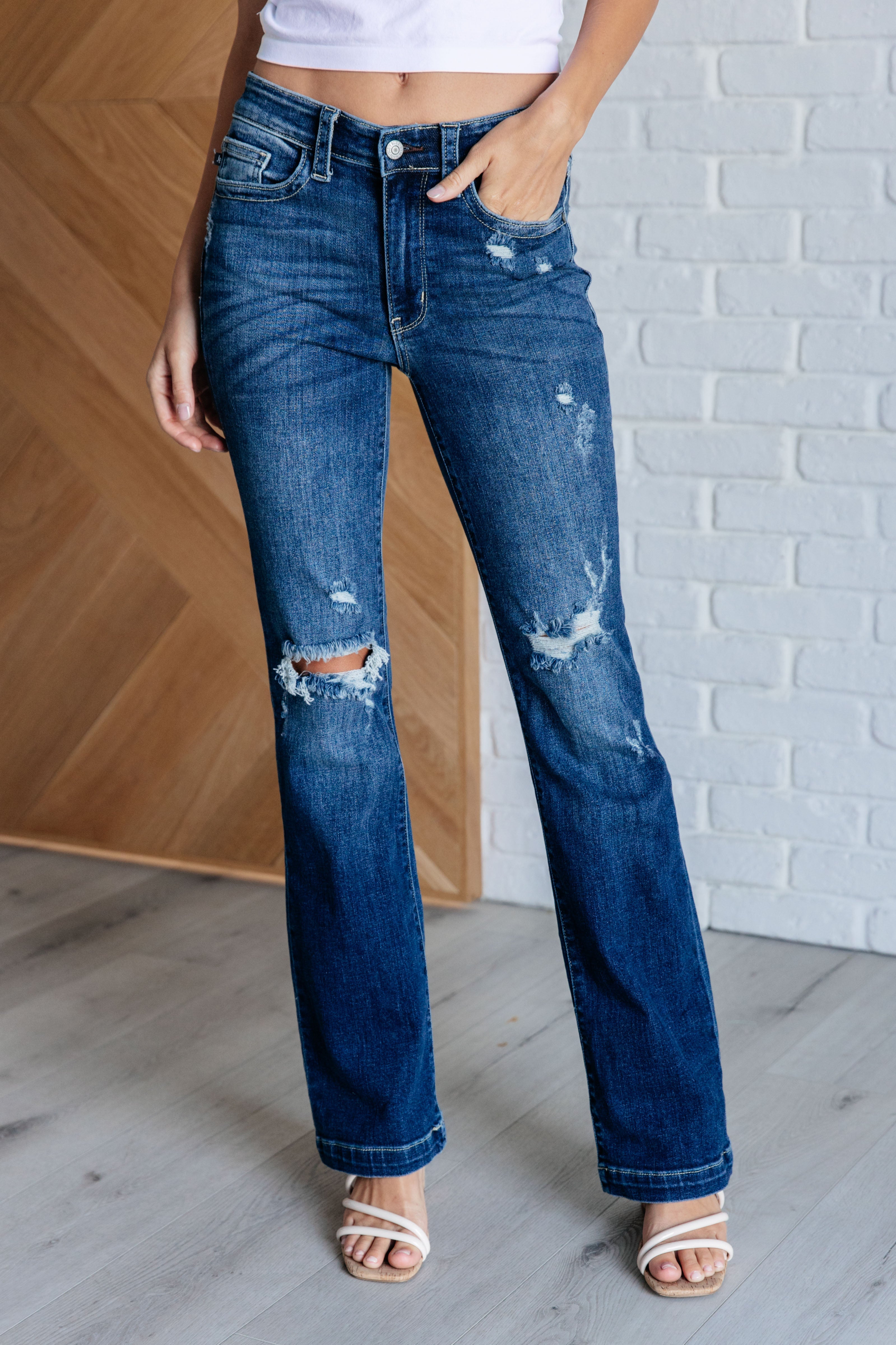 Mila Mid Rise Distressed Bootcut Jeans    Womens Ave Shops- Tilden Co.