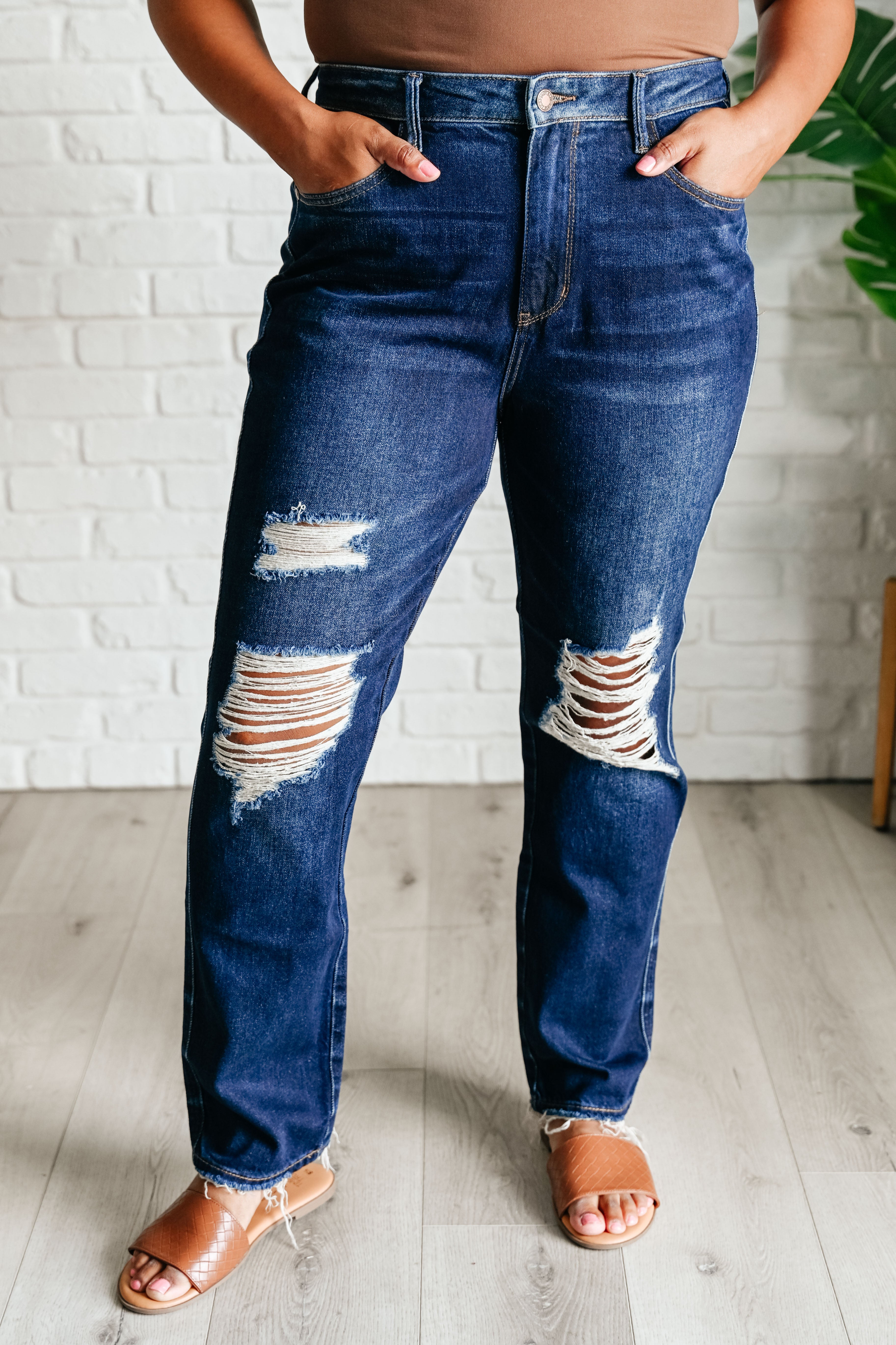 Montana High Rise Rigid Magic Distressed Straight Jeans    Denim Ave Shops- Tilden Co.