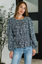 Muse Moves High Neck Peplum Blouse in Black Womens Ave Shops- Tilden Co.