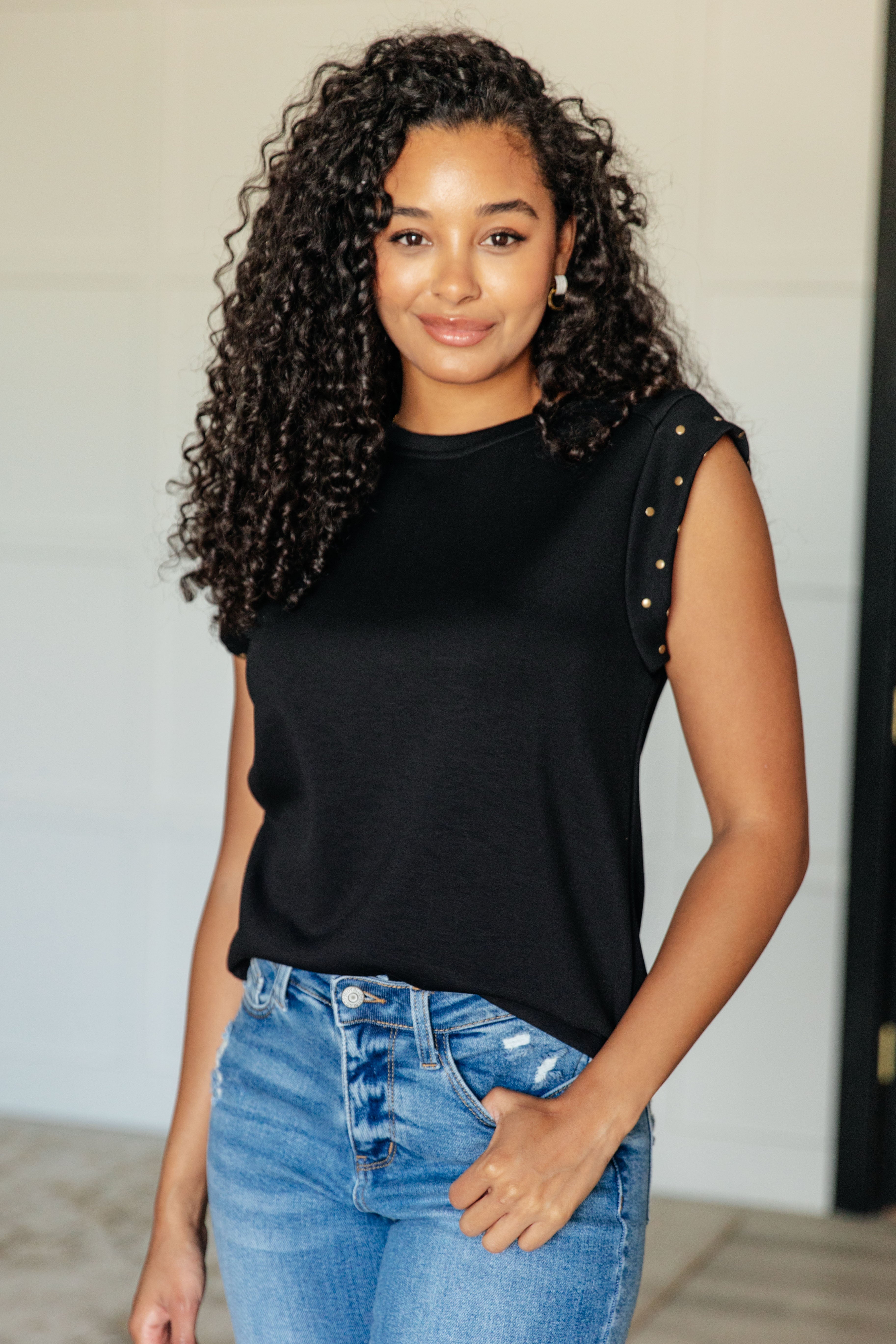 My Domain Studded Cap Sleeve Top Tops Ave Shops- Tilden Co.