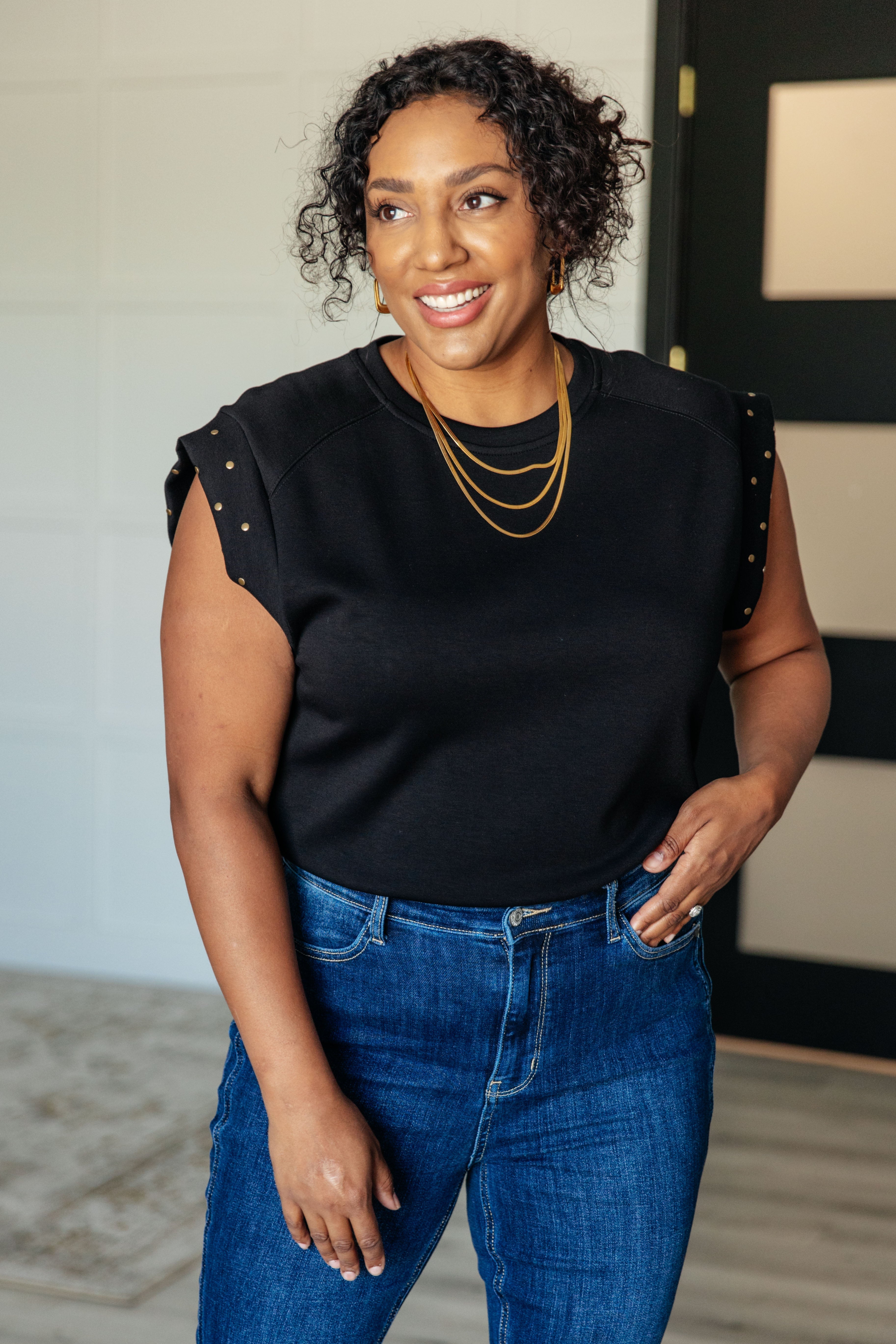 My Domain Studded Cap Sleeve Top Tops Ave Shops- Tilden Co.