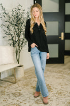 Never Been So Sure Lace Accent Henley Top in Black Womens Ave Shops- Tilden Co.