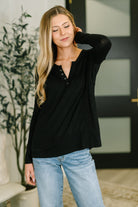 Never Been So Sure Lace Accent Henley Top in Black Womens Ave Shops- Tilden Co.