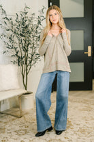 Never Been So Sure Lace Accent Henley Top in Taupe Womens Ave Shops- Tilden Co.