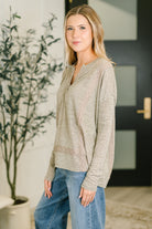 Never Been So Sure Lace Accent Henley Top in Taupe Womens Ave Shops- Tilden Co.