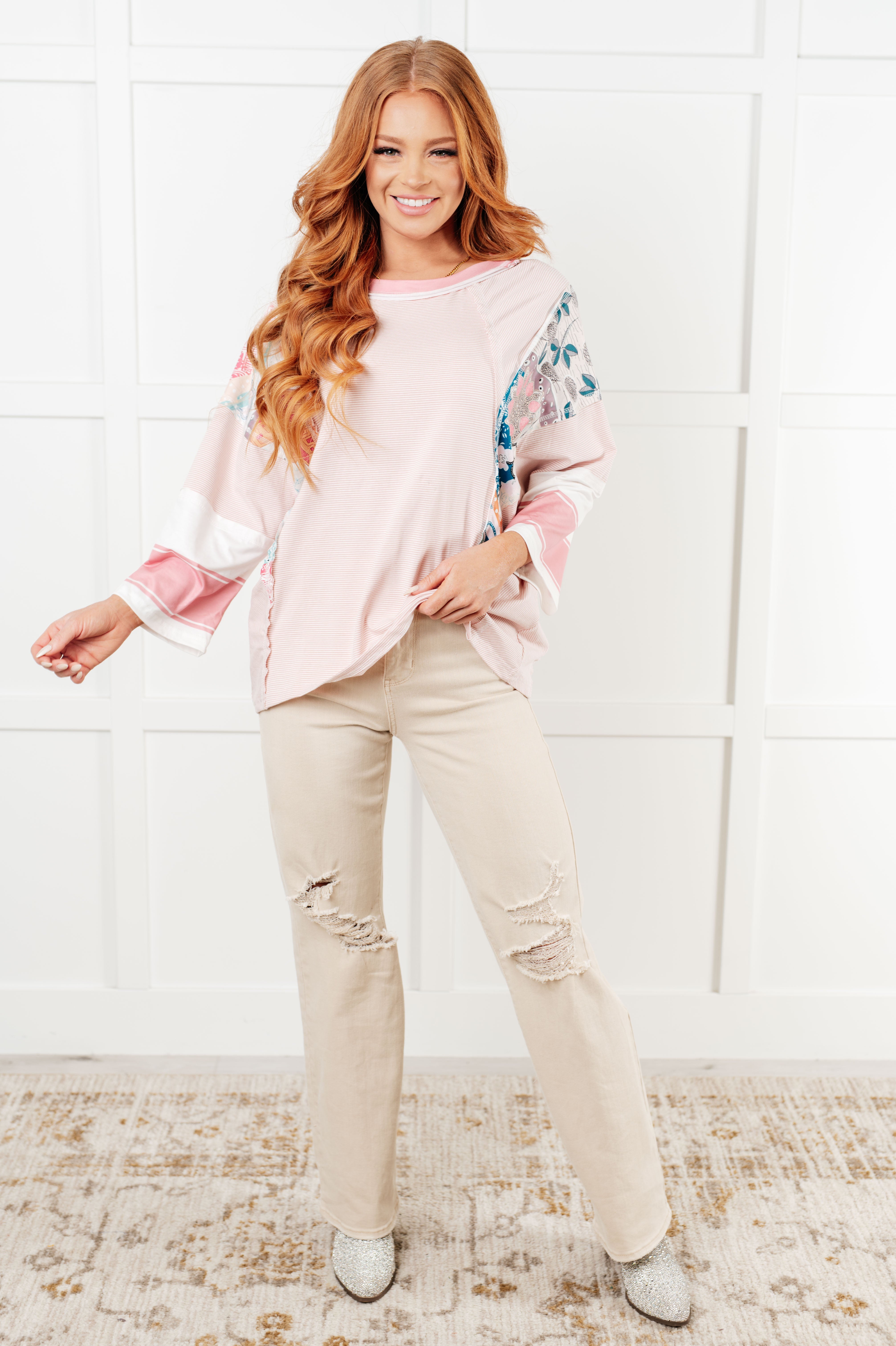 New Chapter Floral Color Block Patchwork Top Tops Ave Shops- Tilden Co.