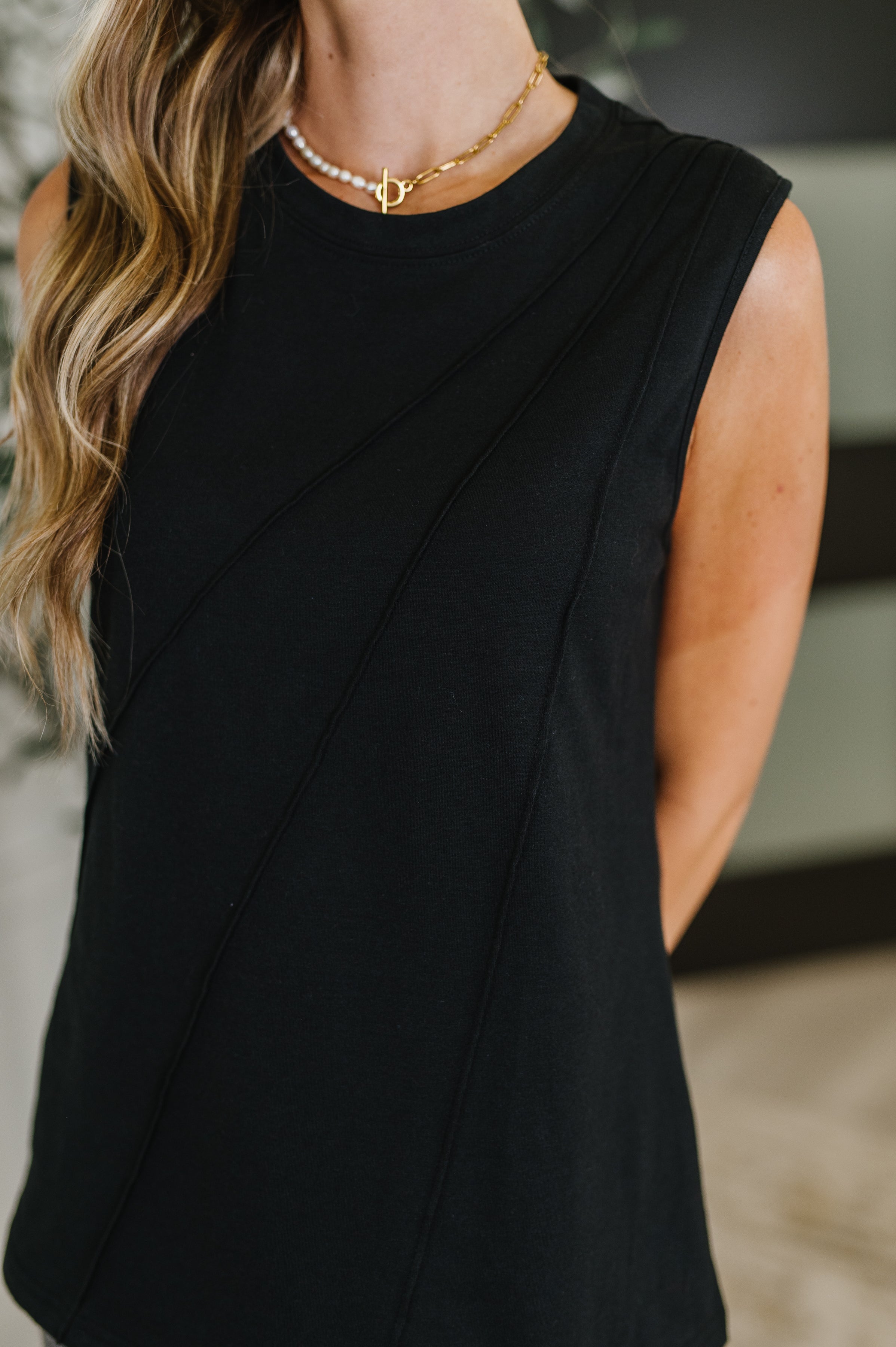 New Normal Pleat Detail Sleeveless Top in Black Womens Ave Shops- Tilden Co.