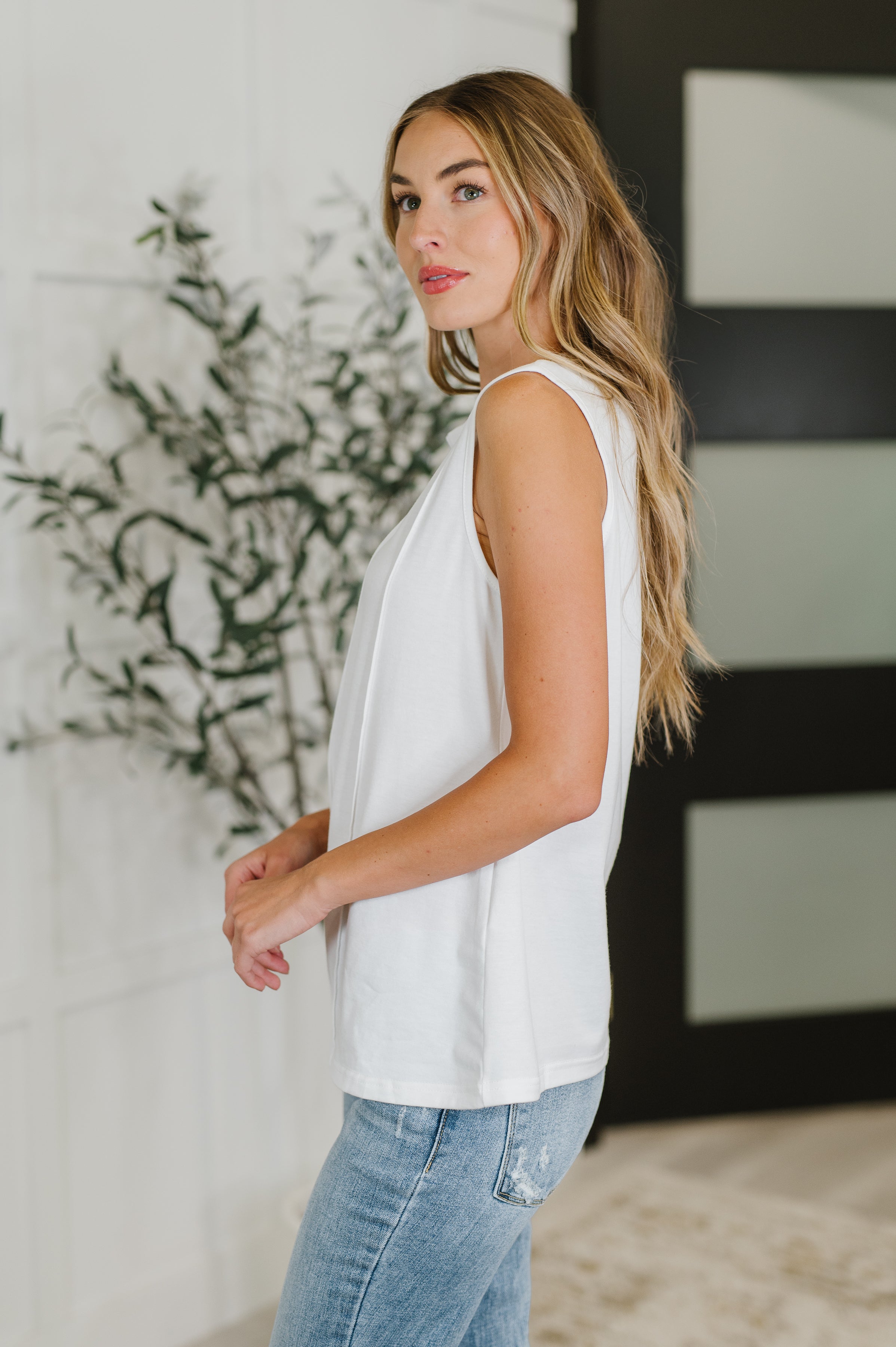 New Normal Pleat Detail Sleeveless Top in White Womens Ave Shops- Tilden Co.