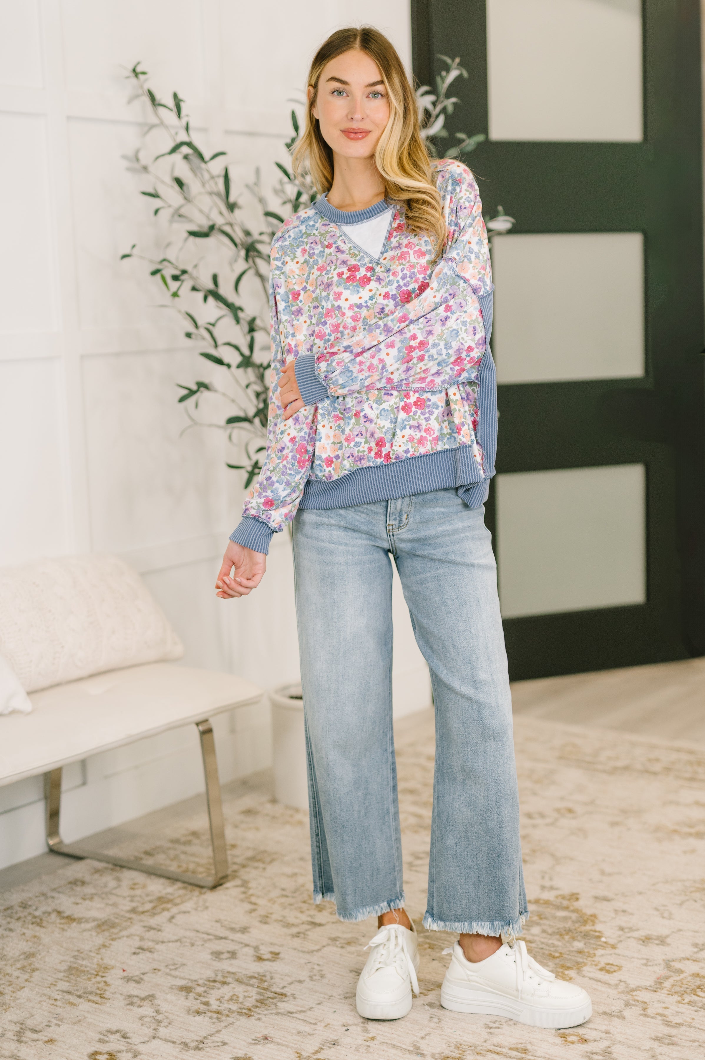 New Opportunities Drop Shoulder Floral Pullover Sweater Ave Shops- Tilden Co.