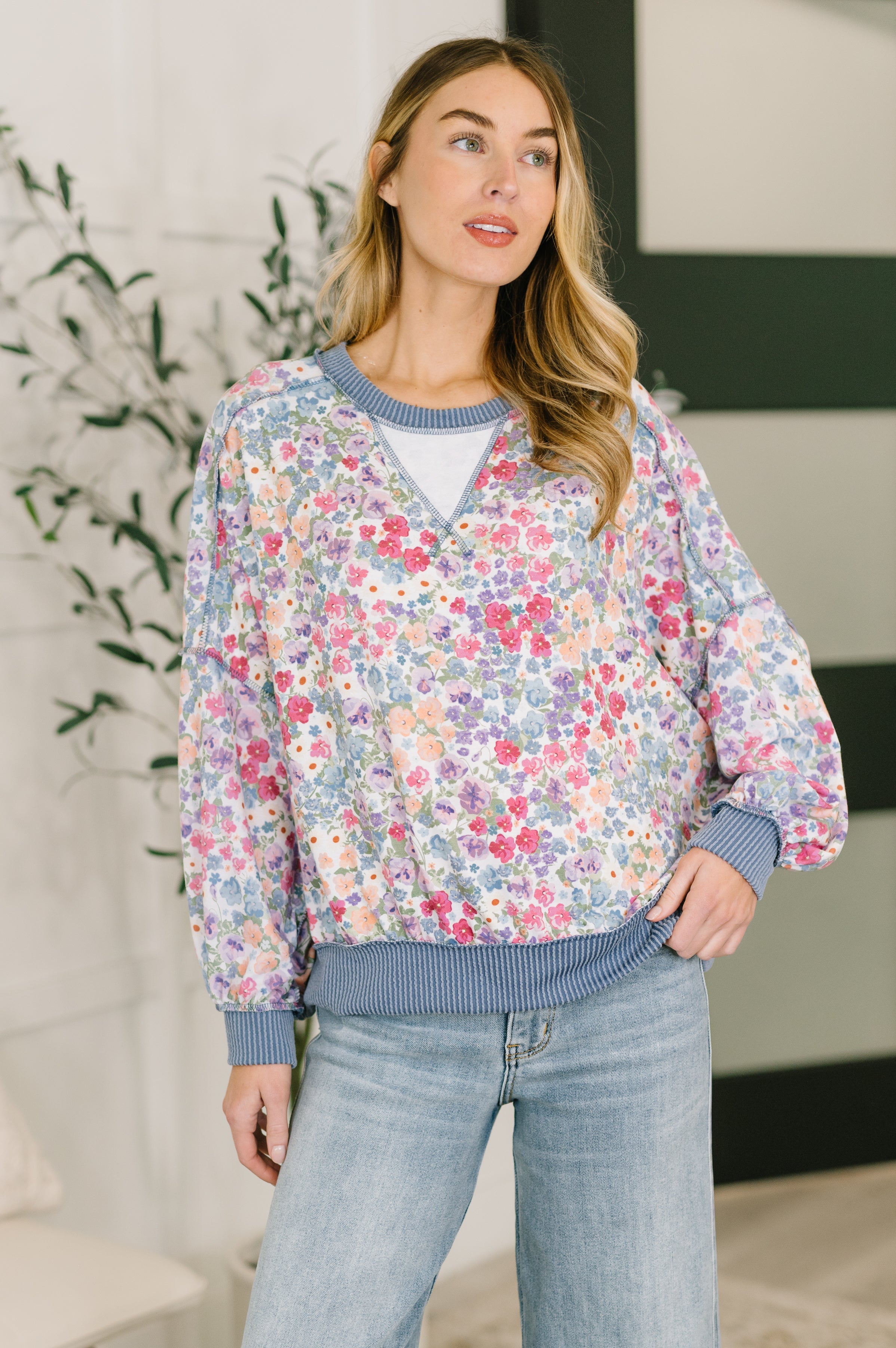 New Opportunities Drop Shoulder Floral Pullover Sweater Ave Shops- Tilden Co.