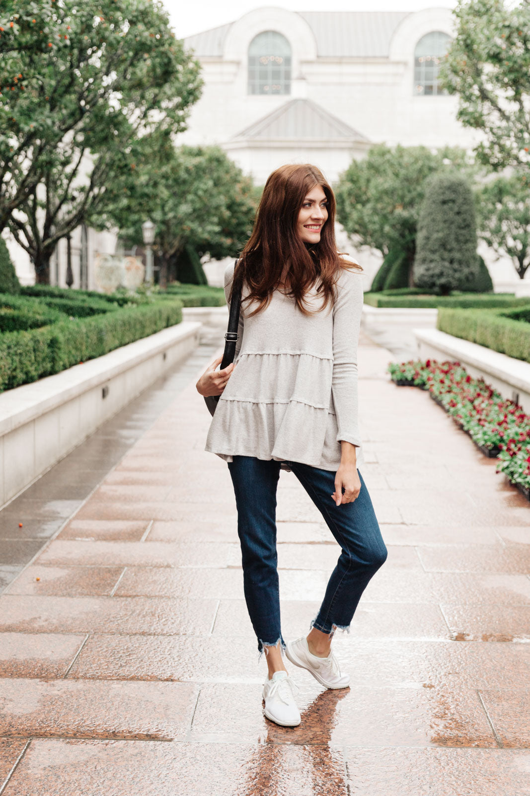 Nicely Done Tiered Top in Gray    Womens Ave Shops- Tilden Co.