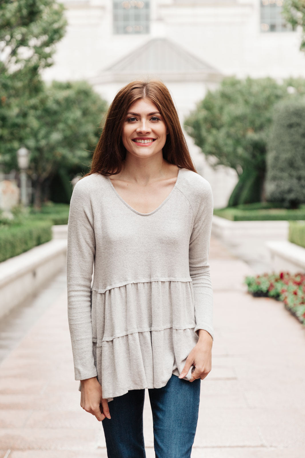 Nicely Done Tiered Top in Gray    Womens Ave Shops- Tilden Co.