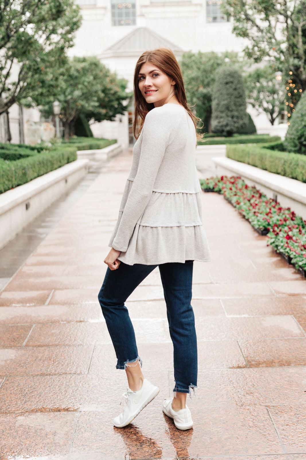 Nicely Done Tiered Top in Gray    Womens Ave Shops- Tilden Co.