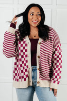 No Brainer Button Down Sweater Knit Cardigan in Magenta/Oatmeal Layers Ave Shops- Tilden Co.