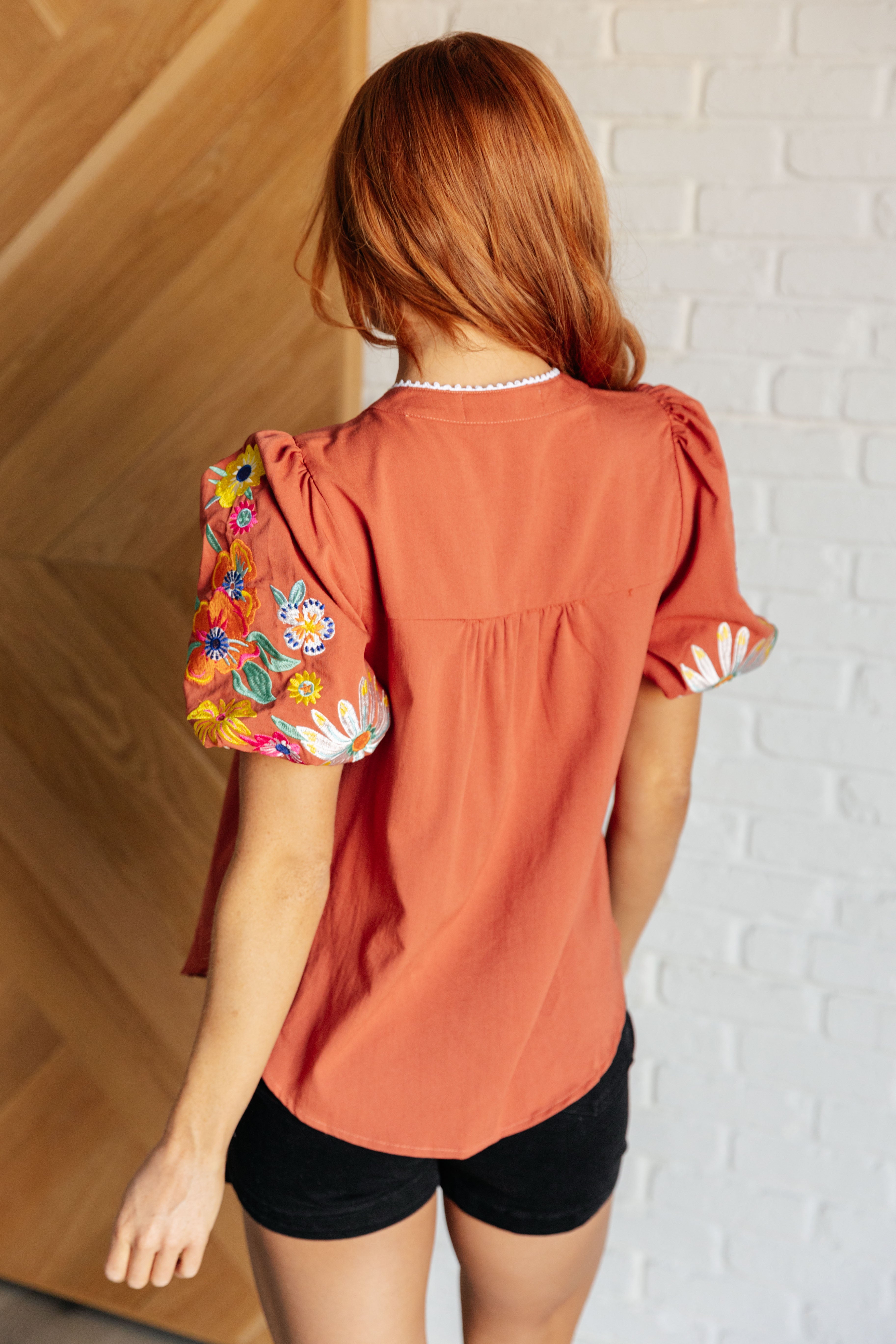 No Concerns Embroidered Sleeve Blouse    Blouses Ave Shops- Tilden Co.