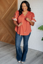 No Concerns Embroidered Sleeve Blouse    Blouses Ave Shops- Tilden Co.