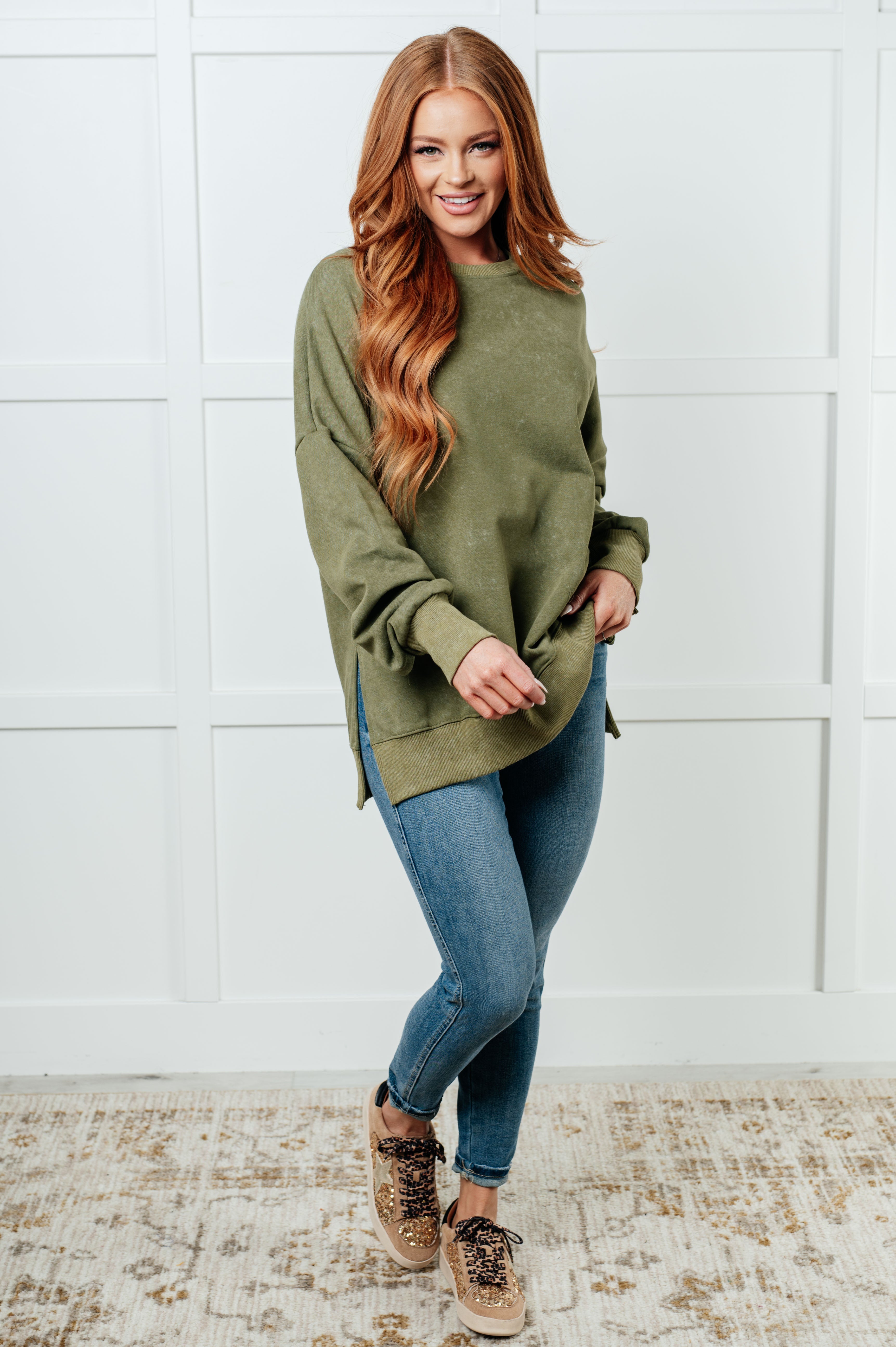 No Plain Jane Oversized Sweatshirt in Green Tops Ave Shops- Tilden Co.