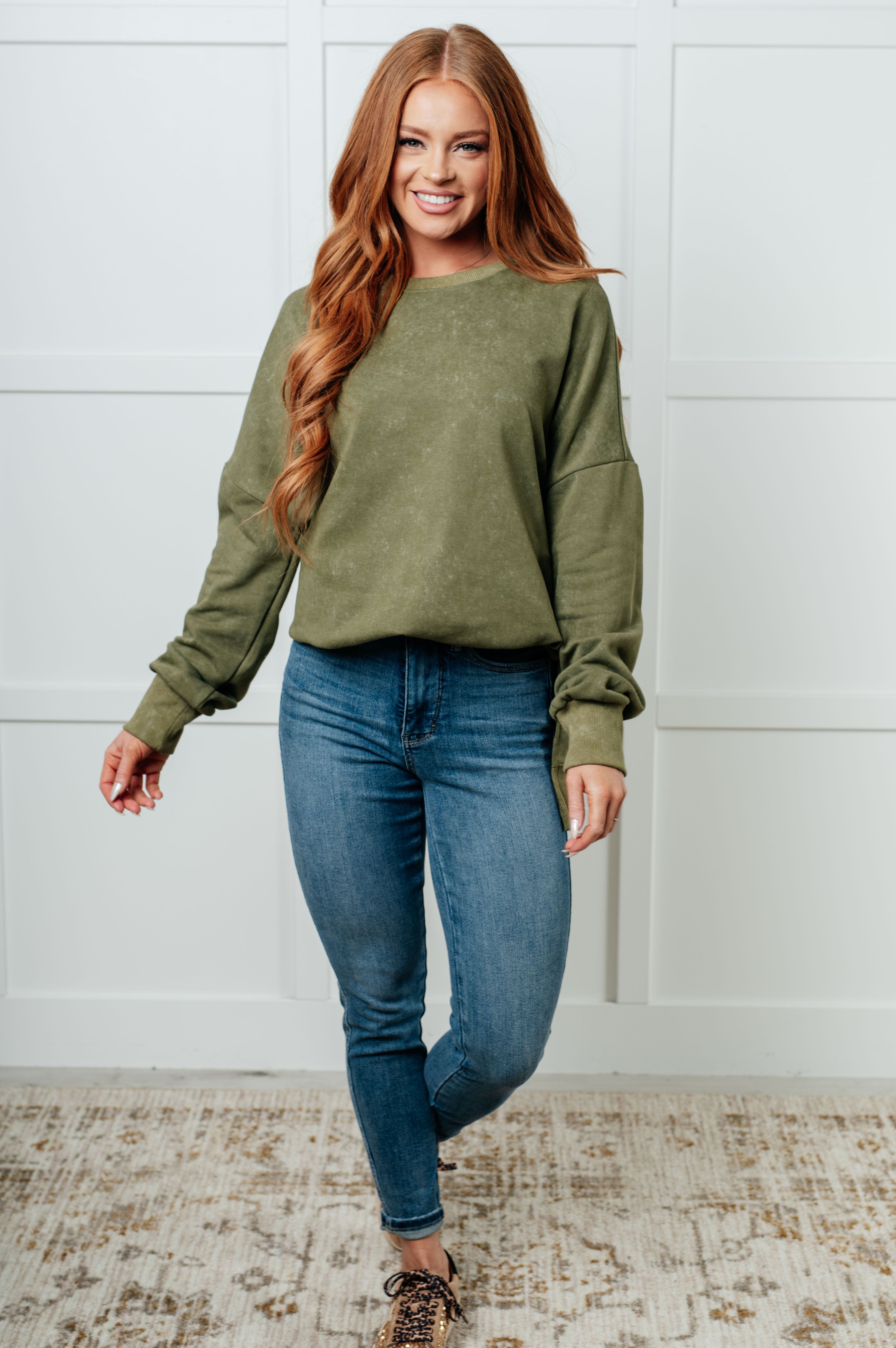 No Plain Jane Oversized Sweatshirt in Green Tops Ave Shops- Tilden Co.