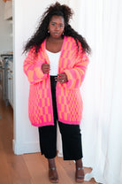 Noticed in Neon Checkered Cardigan in Pink and Orange    Layers Ave Shops- Tilden Co.