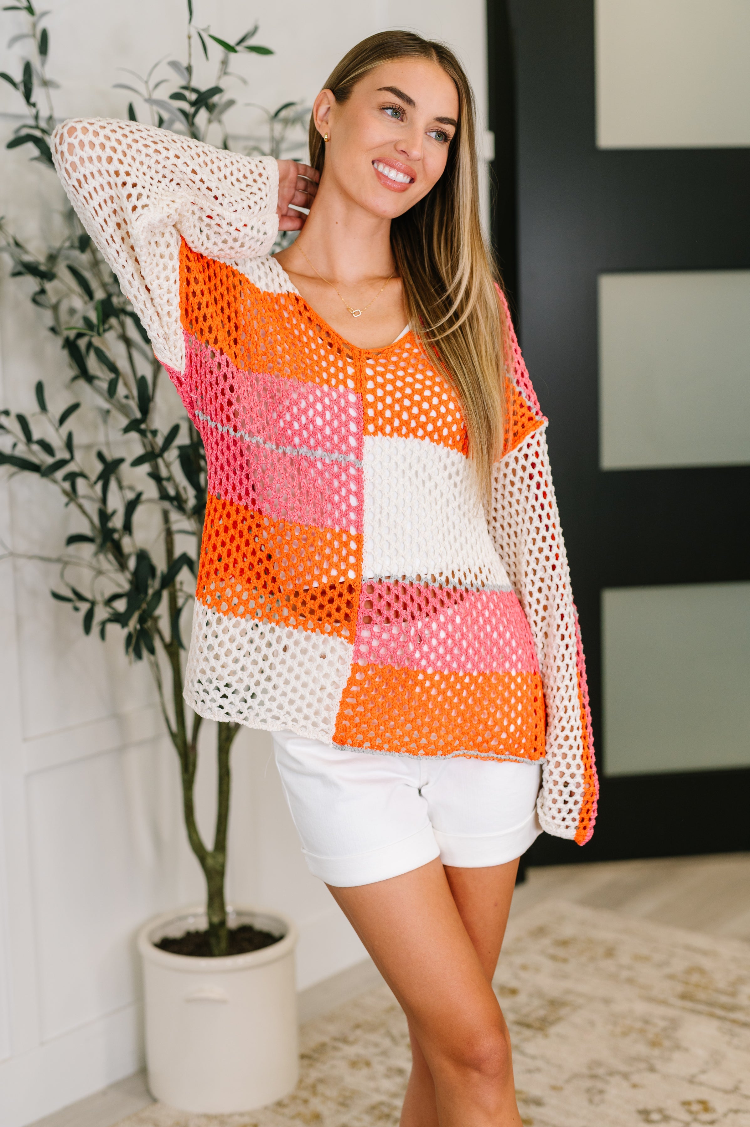 Off the Grid Net Color Block Layering Top Womens Ave Shops- Tilden Co.