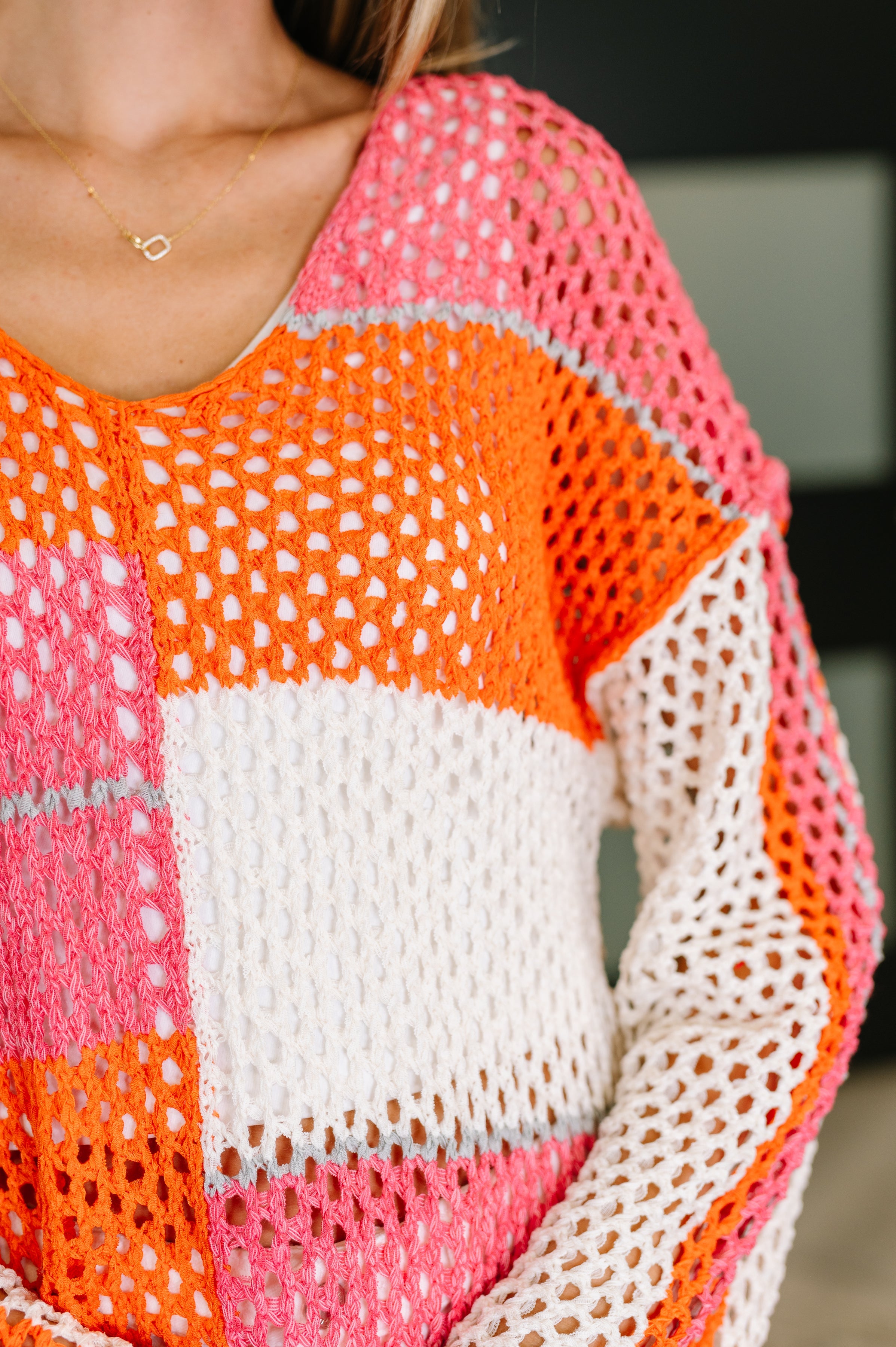 Off the Grid Net Color Block Layering Top Womens Ave Shops- Tilden Co.