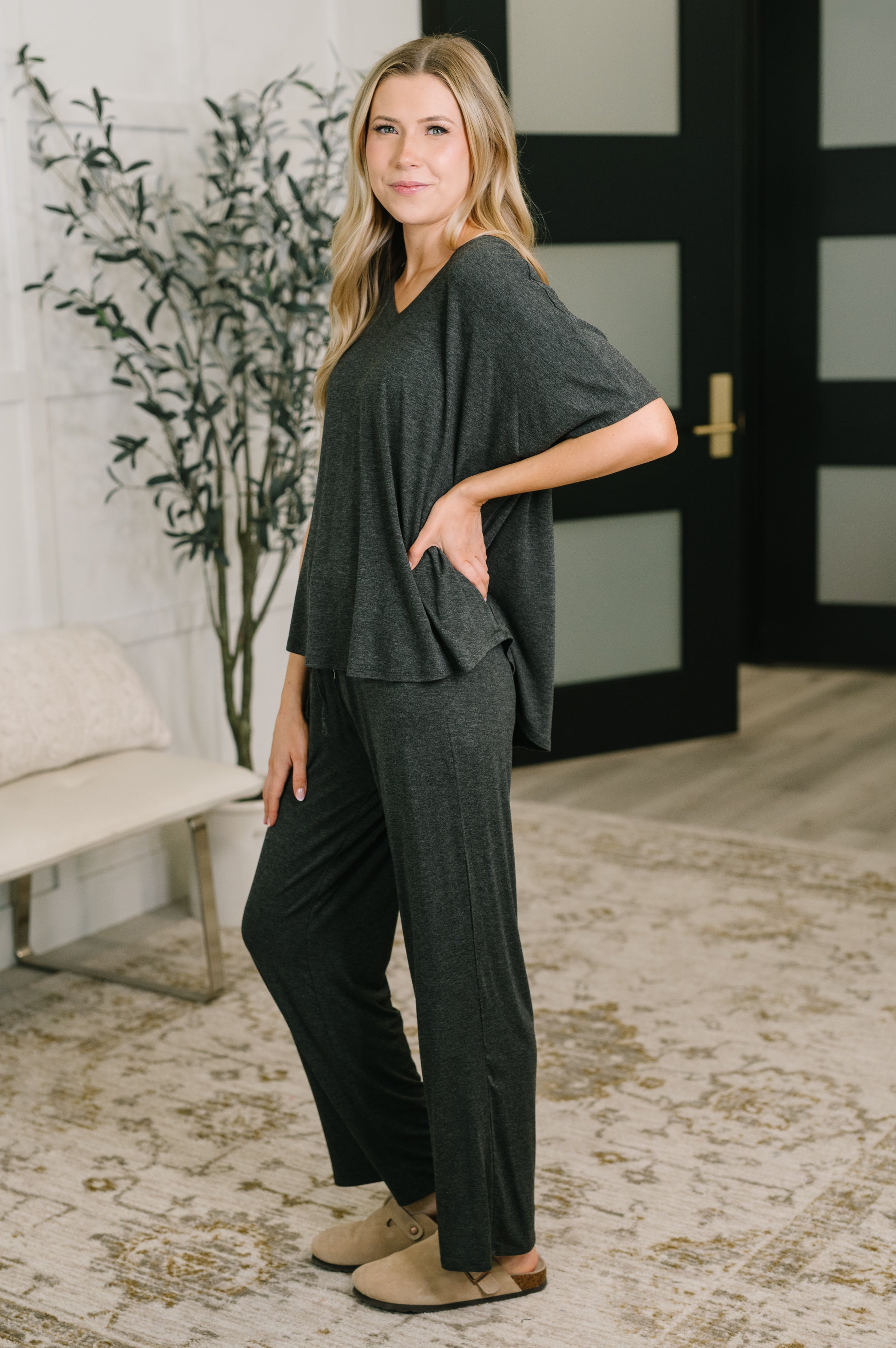 Ol' Reliable Top and Bottom Lounge Set in Charcoal Womens Ave Shops- Tilden Co.