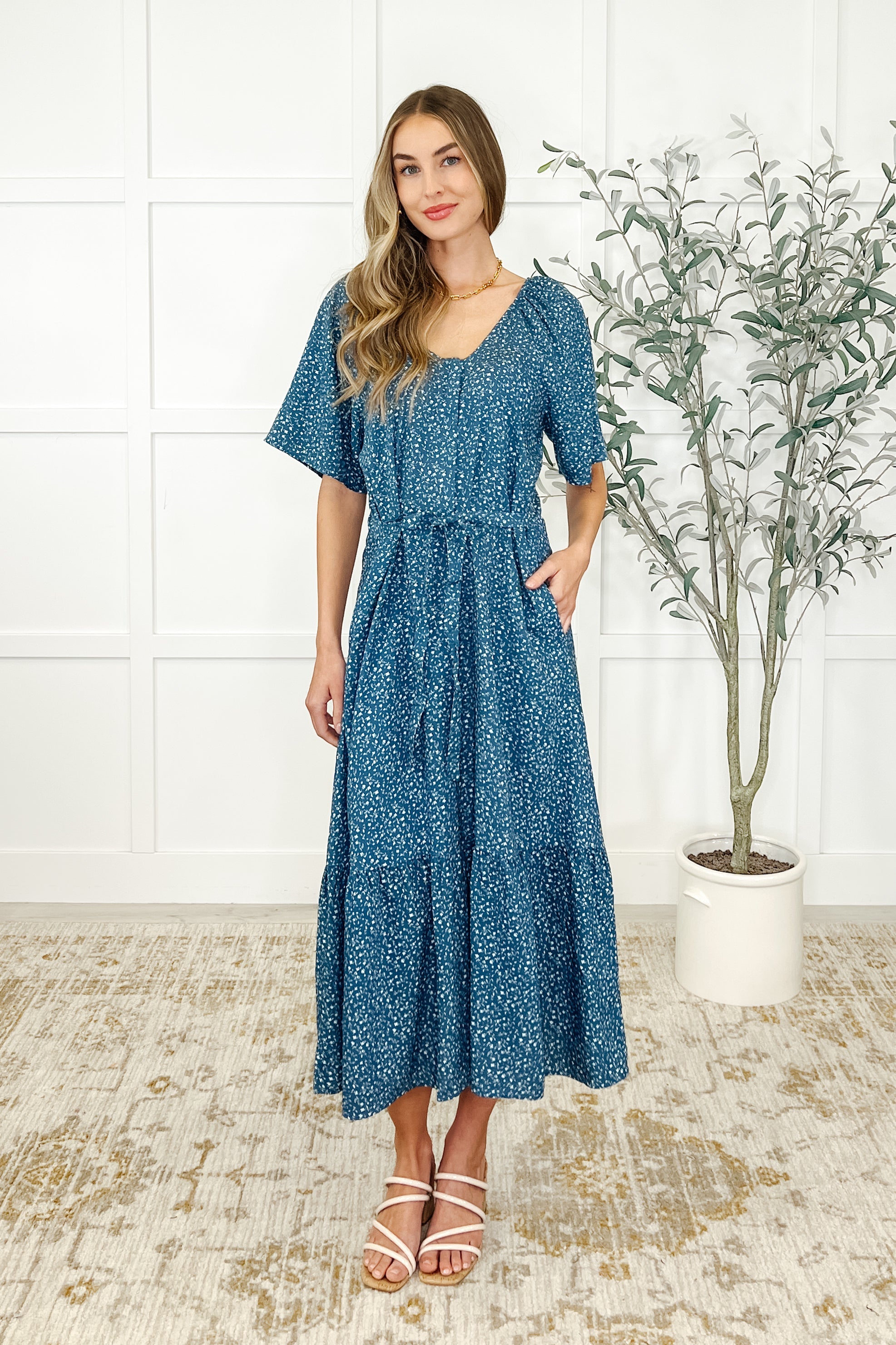 Olive Dress in Blue Vineyard Womens Ave Shops- Tilden Co.