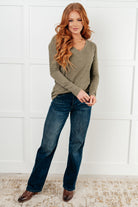 On a Roll Ribbed Knit V Neck Long Sleeve Top Tops Ave Shops- Tilden Co.