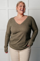 On a Roll Ribbed Knit V Neck Long Sleeve Top Tops Ave Shops- Tilden Co.