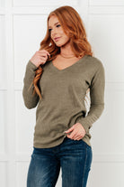 On a Roll Ribbed Knit V Neck Long Sleeve Top Tops Ave Shops- Tilden Co.