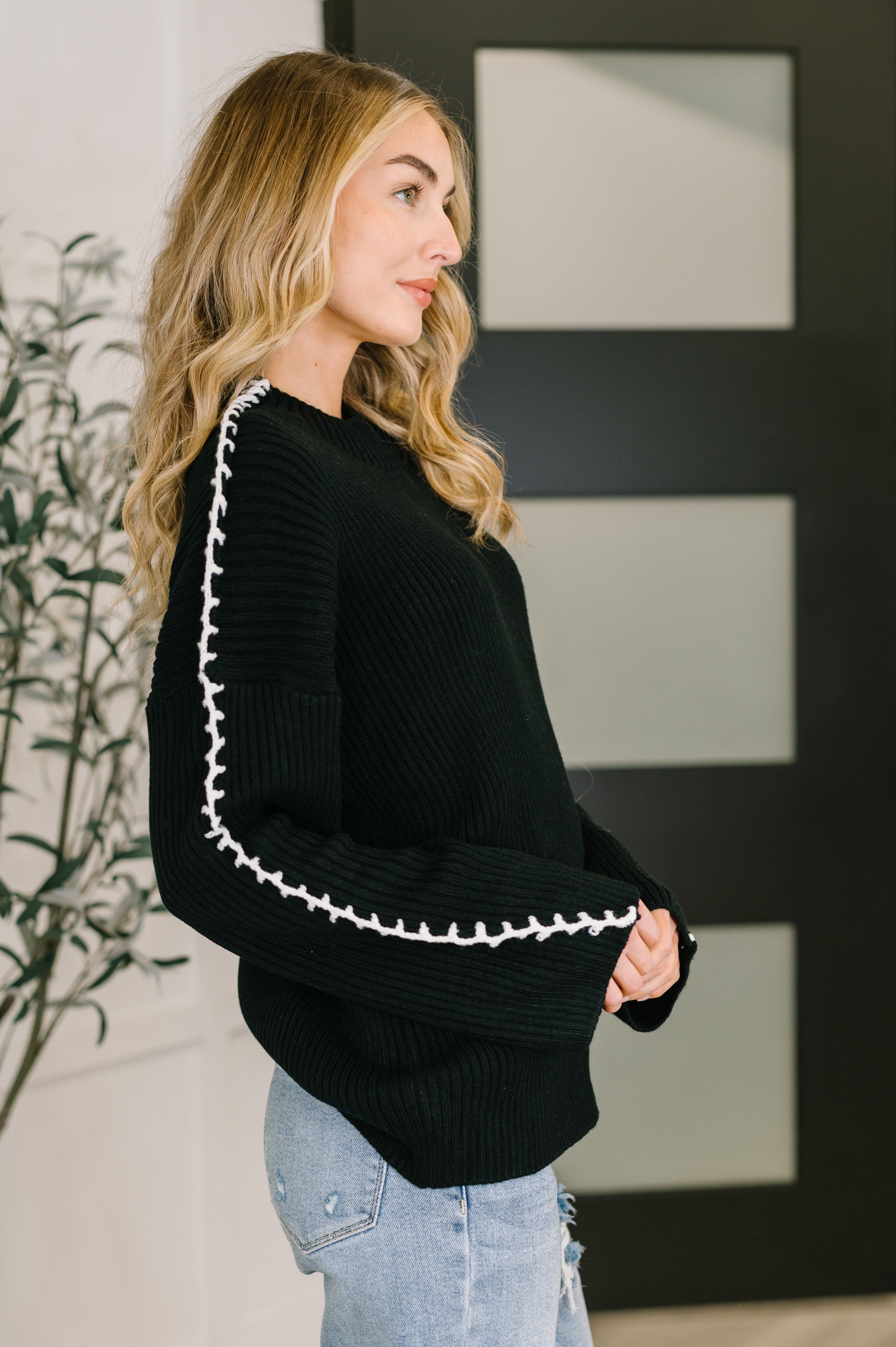 One Stitch at a Time Pullover in Black Womens Ave Shops- Tilden Co.