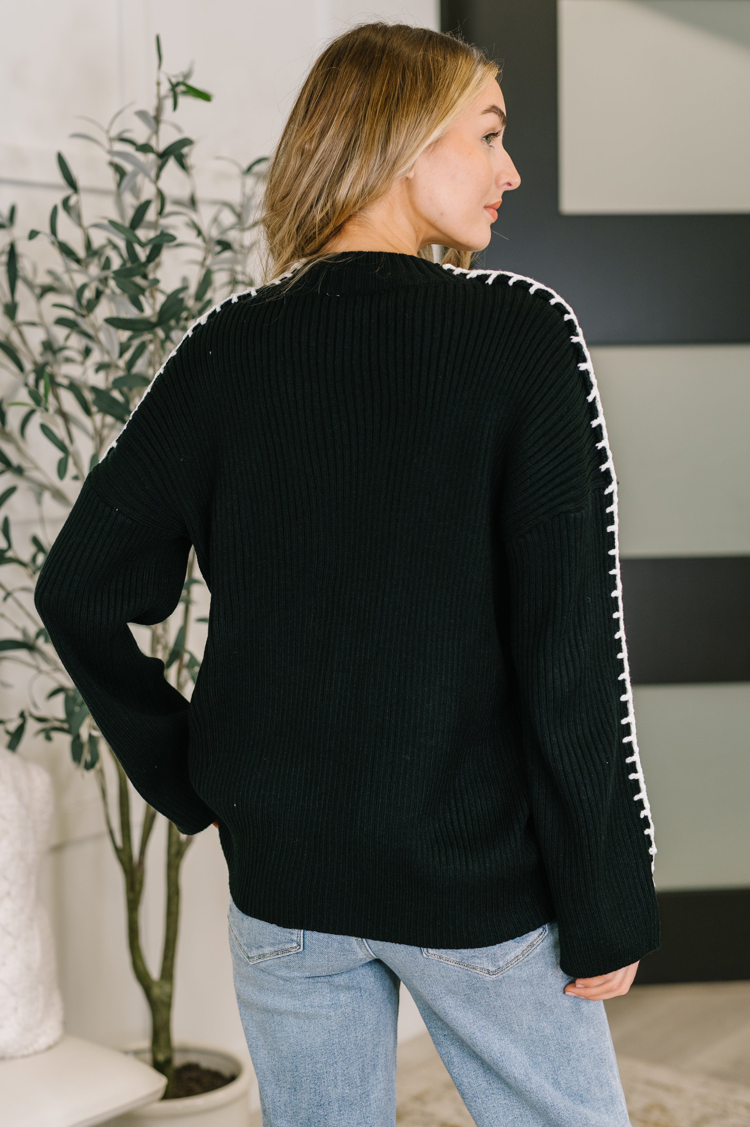 One Stitch at a Time Pullover in Black Womens Ave Shops- Tilden Co.