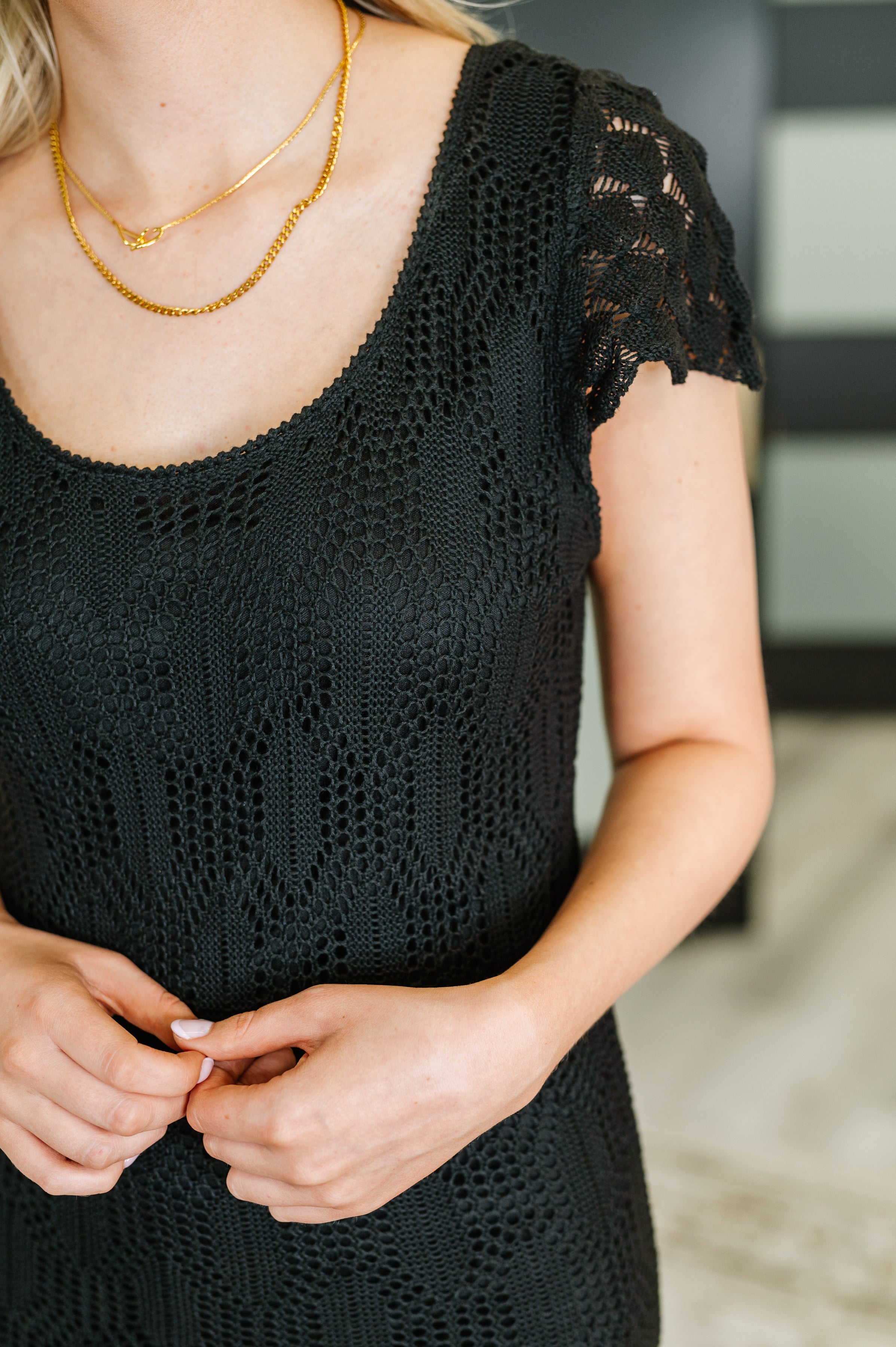 On the Town Lace Scoop Neck Dress in Black Womens Ave Shops- Tilden Co.