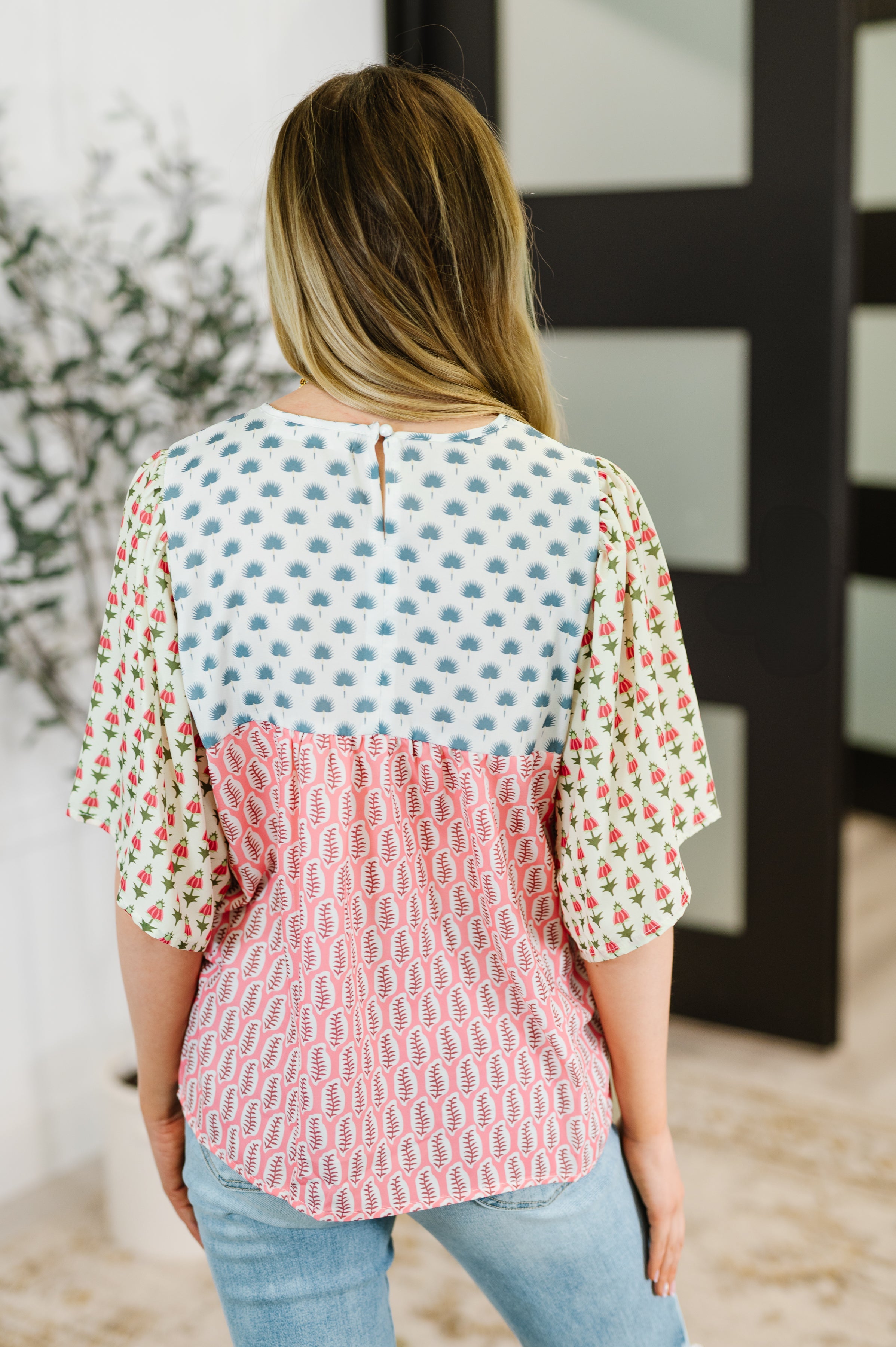 Outside Advantage Mixed Print Boho Blouse Womens Ave Shops- Tilden Co.
