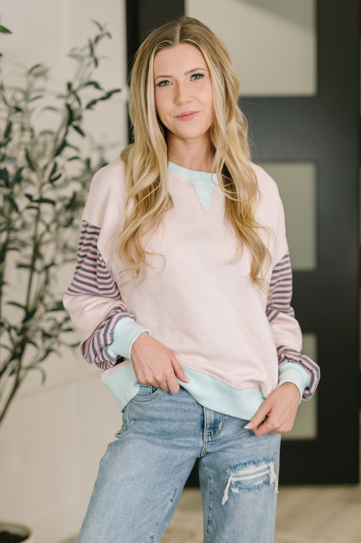 Outside the Lines Oversized Color Block Pullover Womens Ave Shops- Tilden Co.