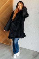 Oversized Velour Blanket Hoodie in Black Layers Ave Shops- Tilden Co.