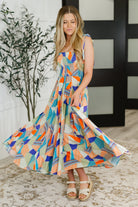 Paint Me Pretty Square Neck Dress in Lime, Blue and Tangerine Womens Ave Shops- Tilden Co.