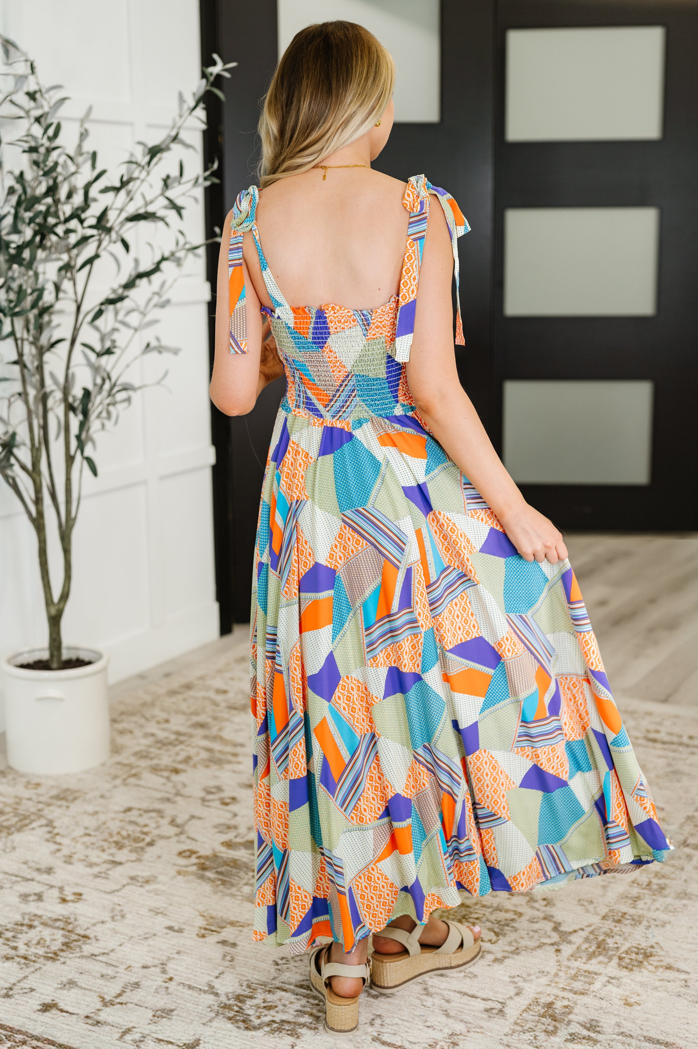 Paint Me Pretty Square Neck Dress in Lime, Blue and Tangerine Womens Ave Shops- Tilden Co.