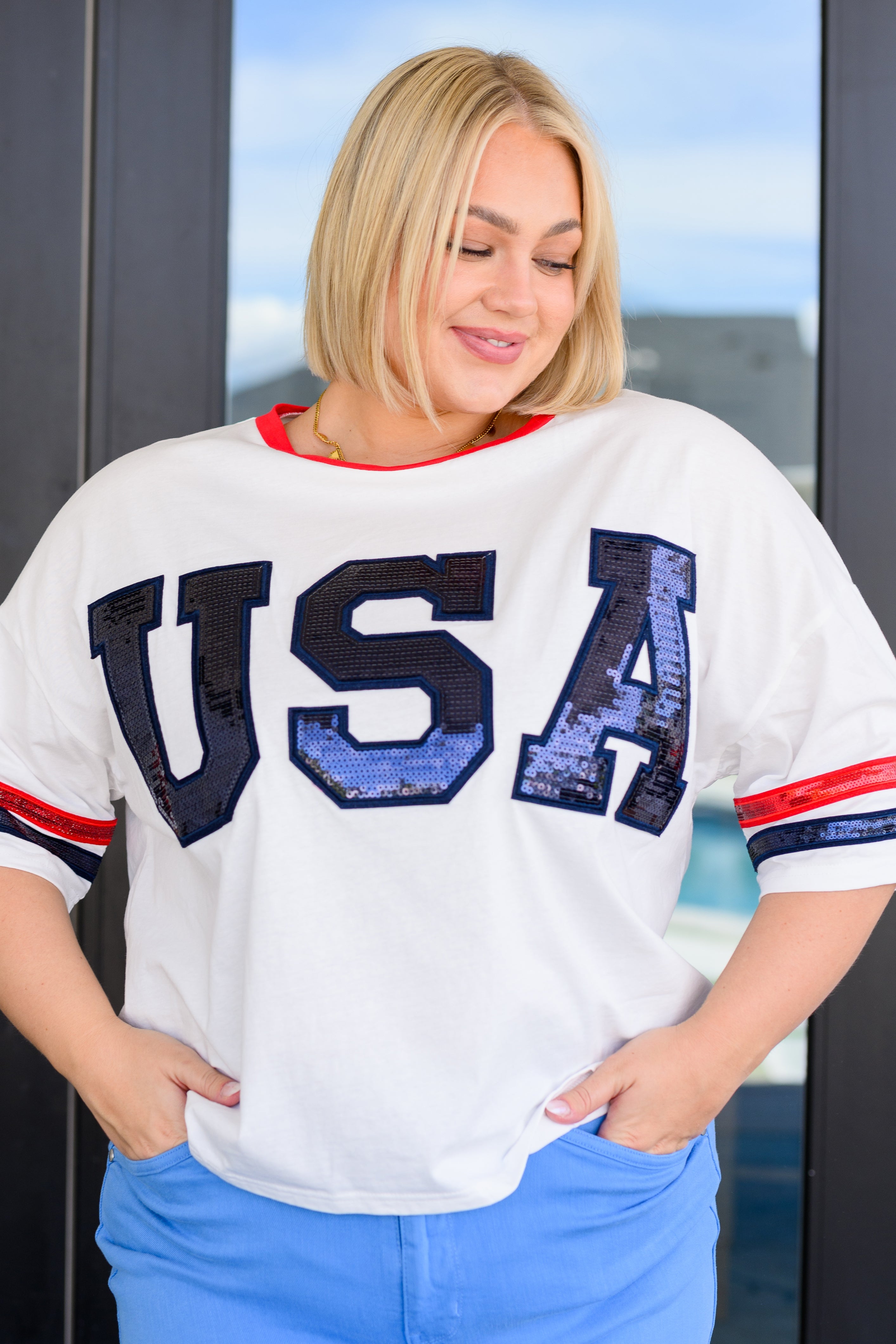 Party In The USA Drop Shoulder Top Tops Ave Shops- Tilden Co.