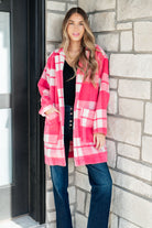 Passion in Plaid Coat in Pink    Layers Ave Shops- Tilden Co.