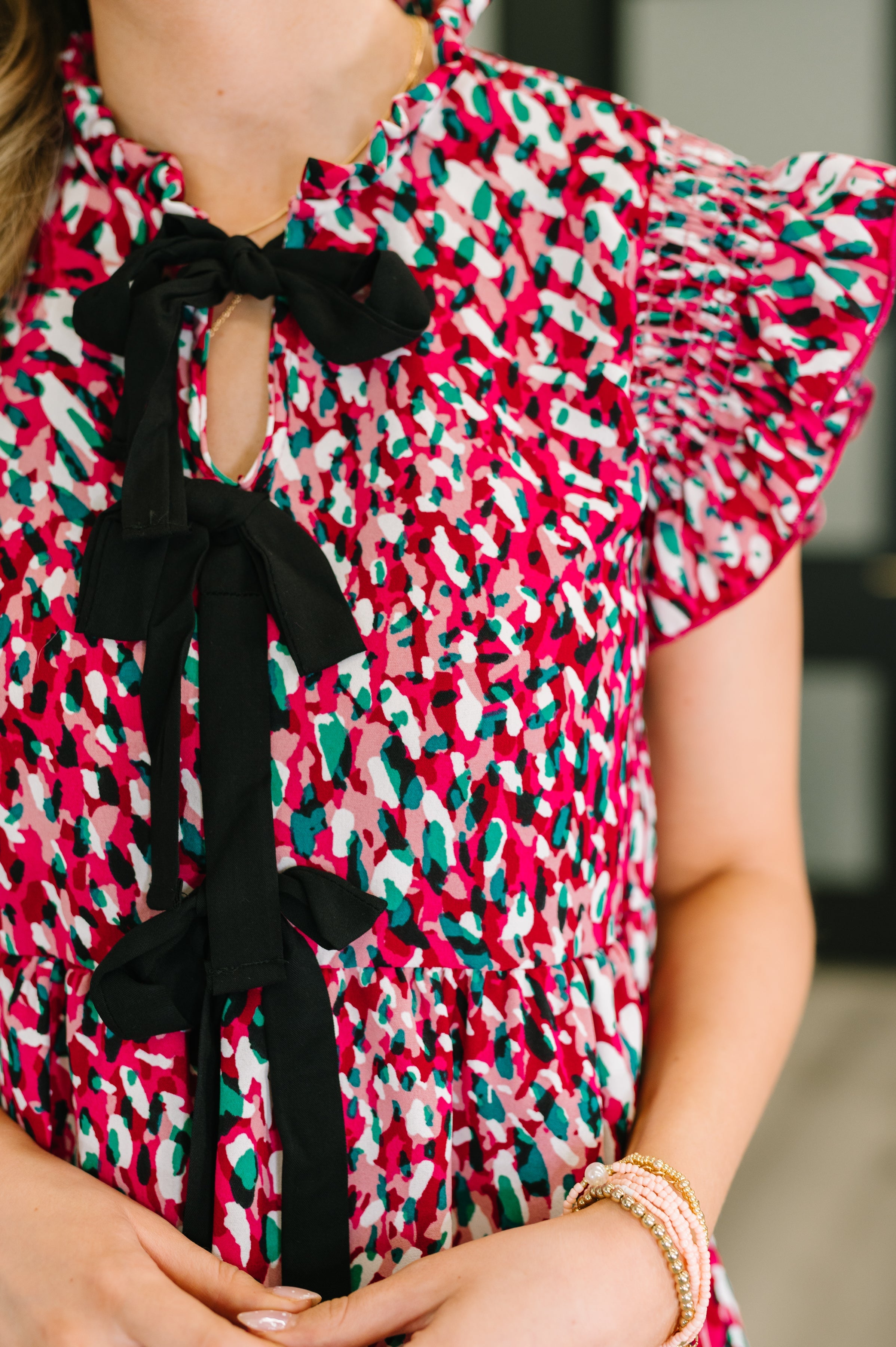 Pattern Pending Bow Detail Dress in Fuchsia and Black Womens Ave Shops- Tilden Co.