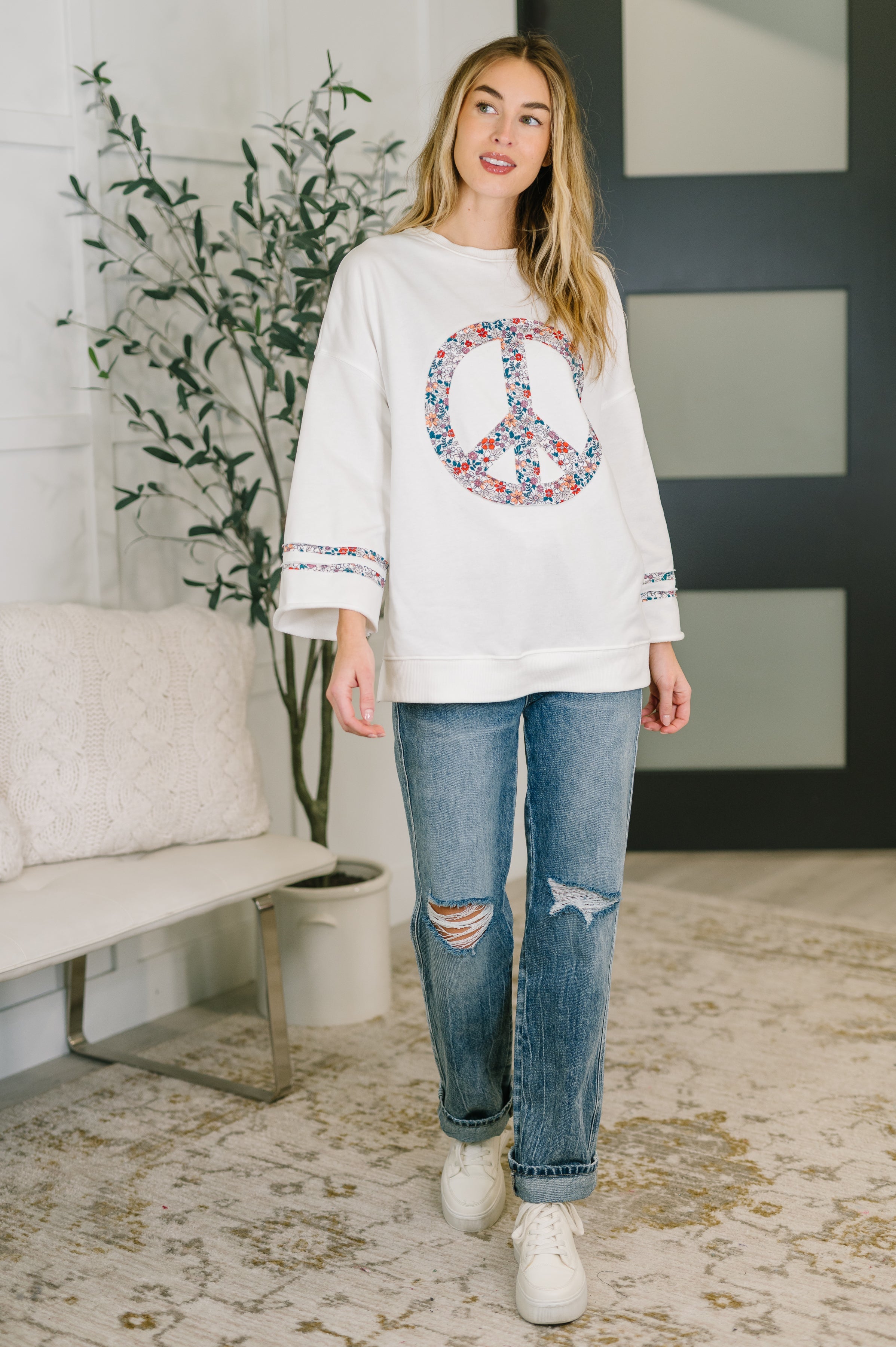 Peace, Love, and Flowers Peace Sign Top Womens Ave Shops- Tilden Co.