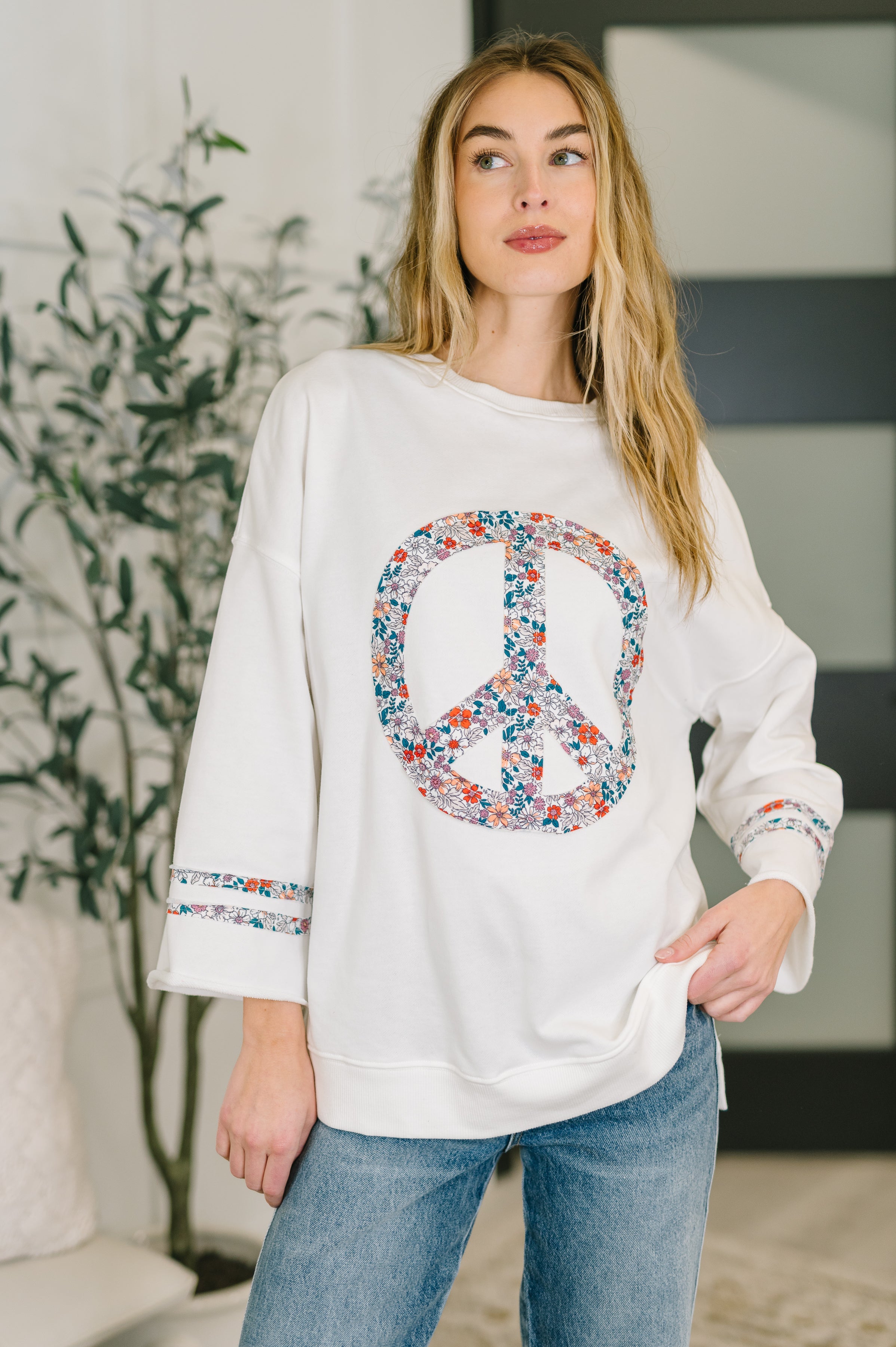 Peace, Love, and Flowers Peace Sign Top Womens Ave Shops- Tilden Co.