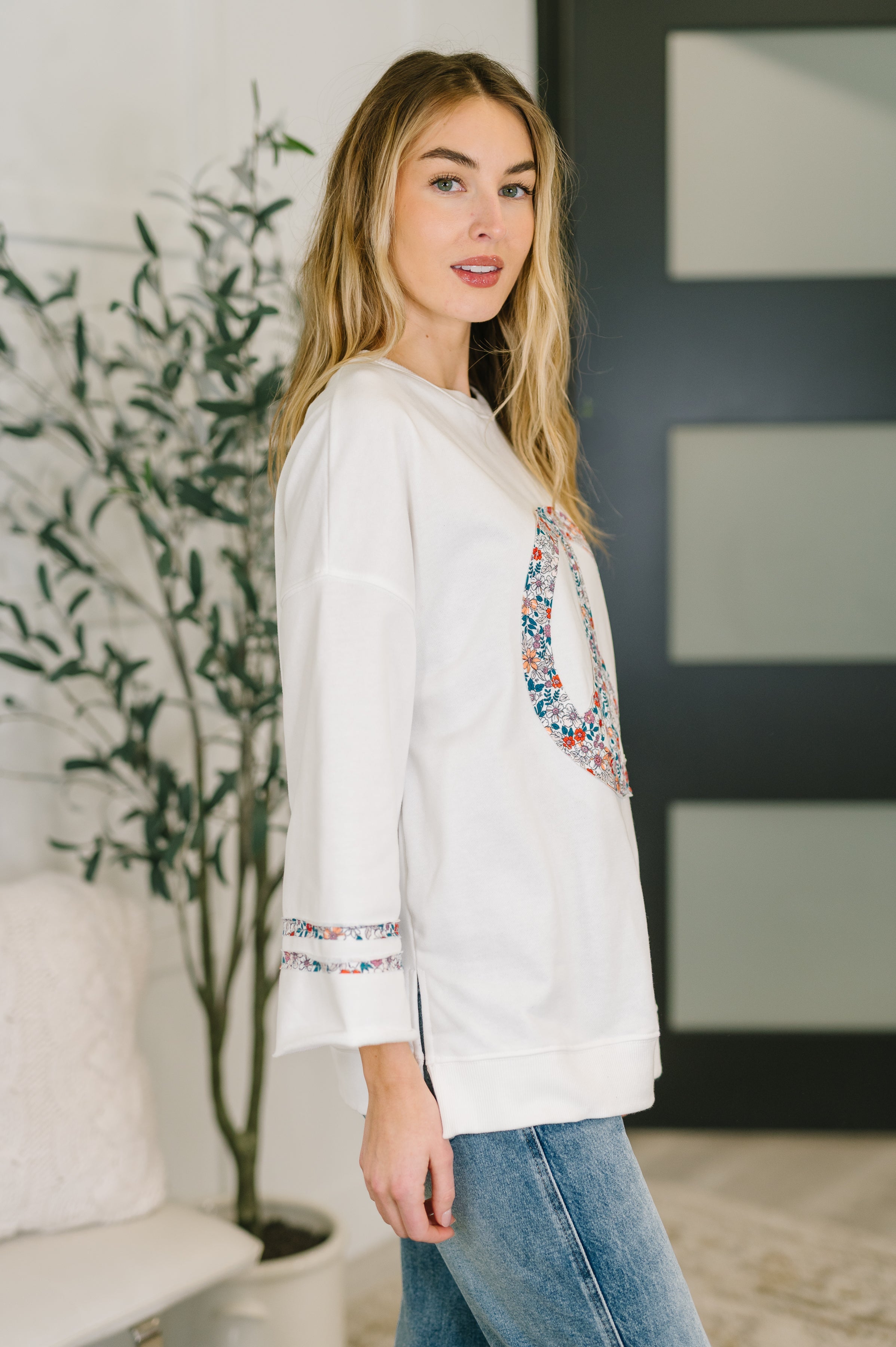 Peace, Love, and Flowers Peace Sign Top Womens Ave Shops- Tilden Co.
