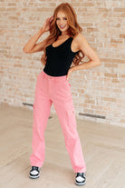 Peggy High Rise Cargo Straight Jeans in Pink    Denim Ave Shops- Tilden Co.