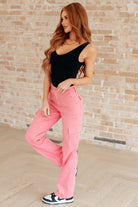 Peggy High Rise Cargo Straight Jeans in Pink    Denim Ave Shops- Tilden Co.